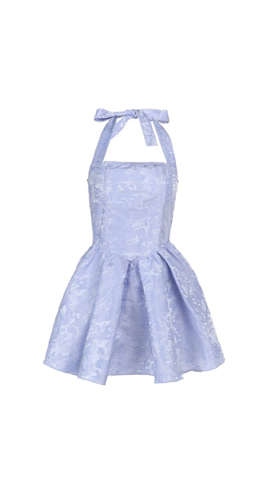DEBORAH HALTERNECK FLORAL FLARE MINI DRESS IN BLUE