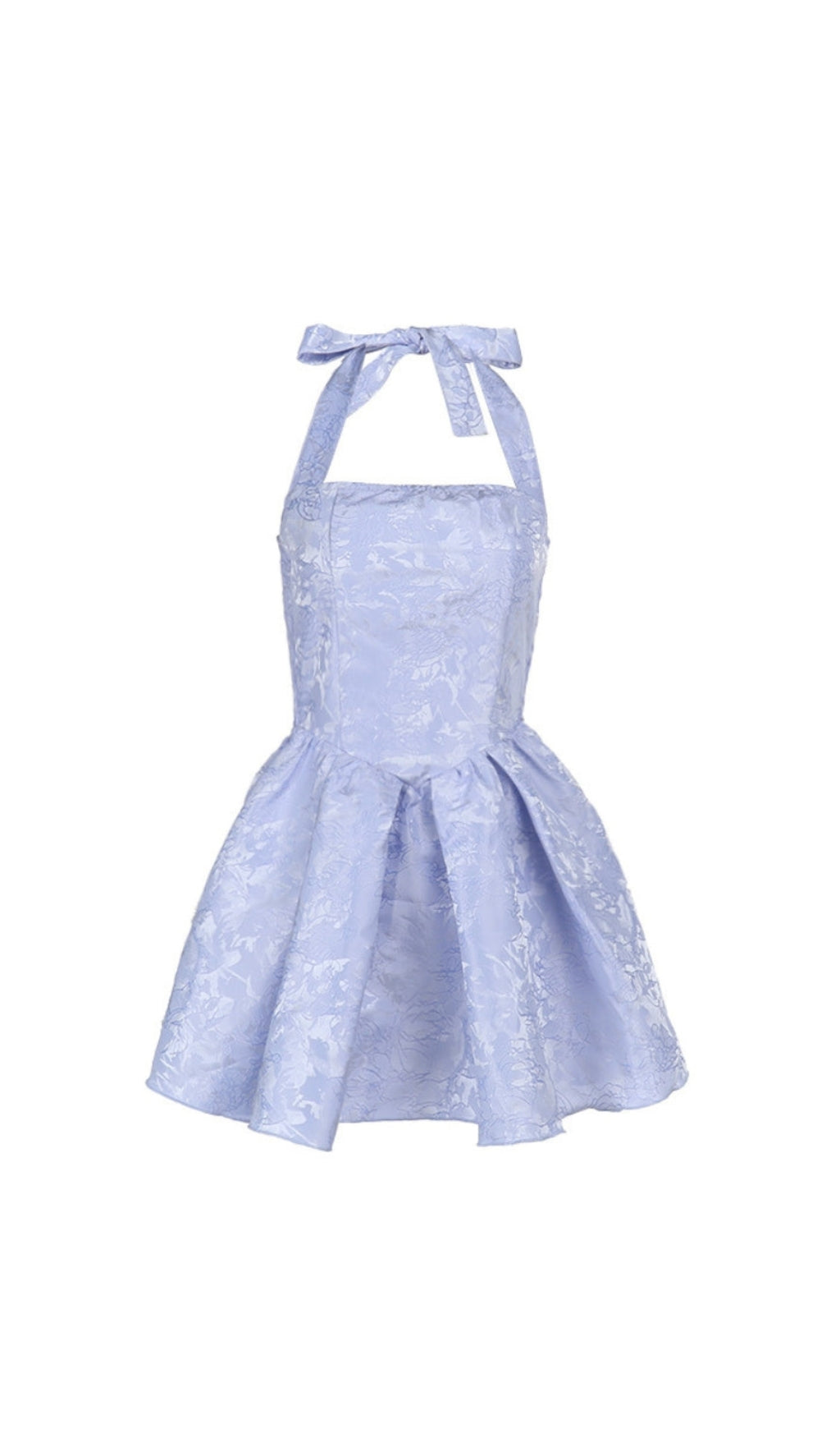 DEBORAH HALTERNECK FLORAL FLARE MINI DRESS IN BLUE