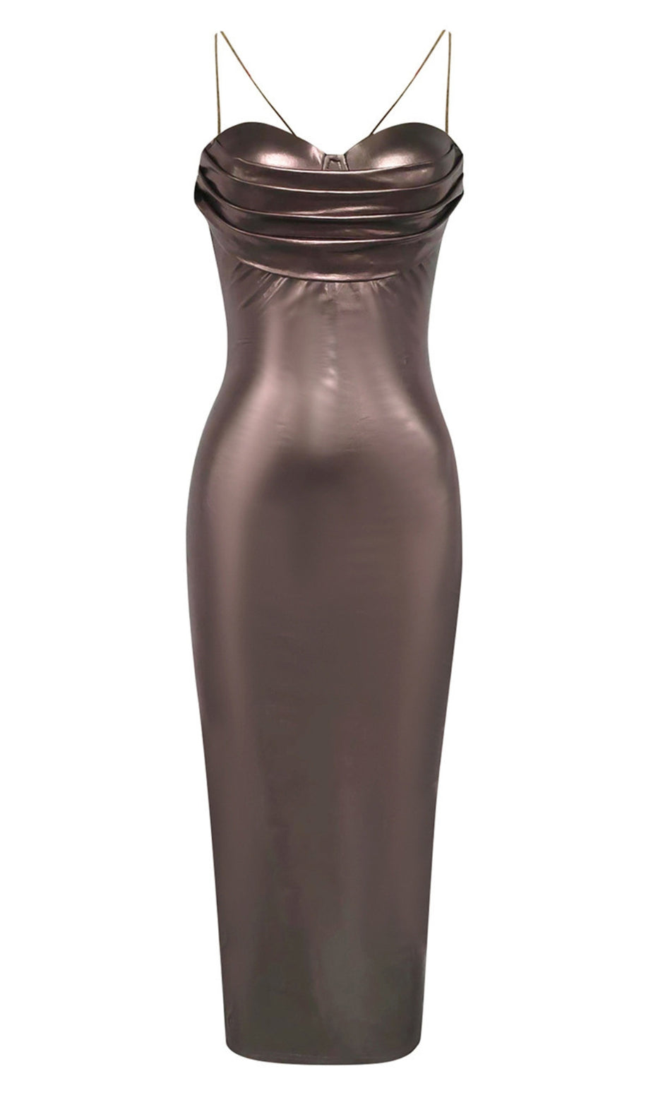 Satin Cowl - Neck Strappy Midi Dress in Bronze