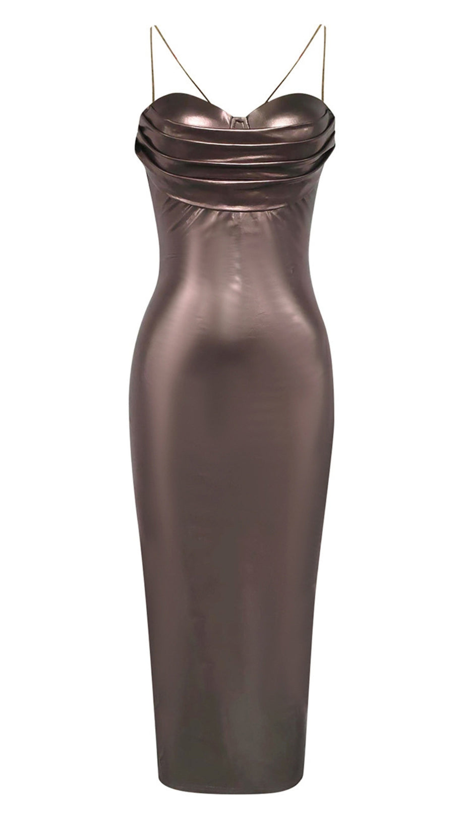 Satin-Cowl-Neck-Träger-Midikleid in Bronze