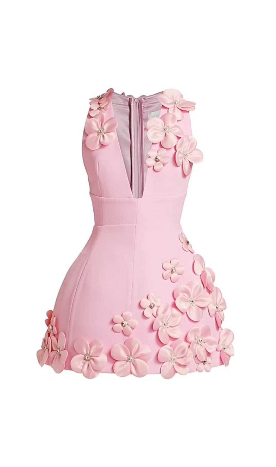 CYNTHIA 3D FLOWER V-NECK SLEEVELESS BODYCON MINI DRESS IN PINK