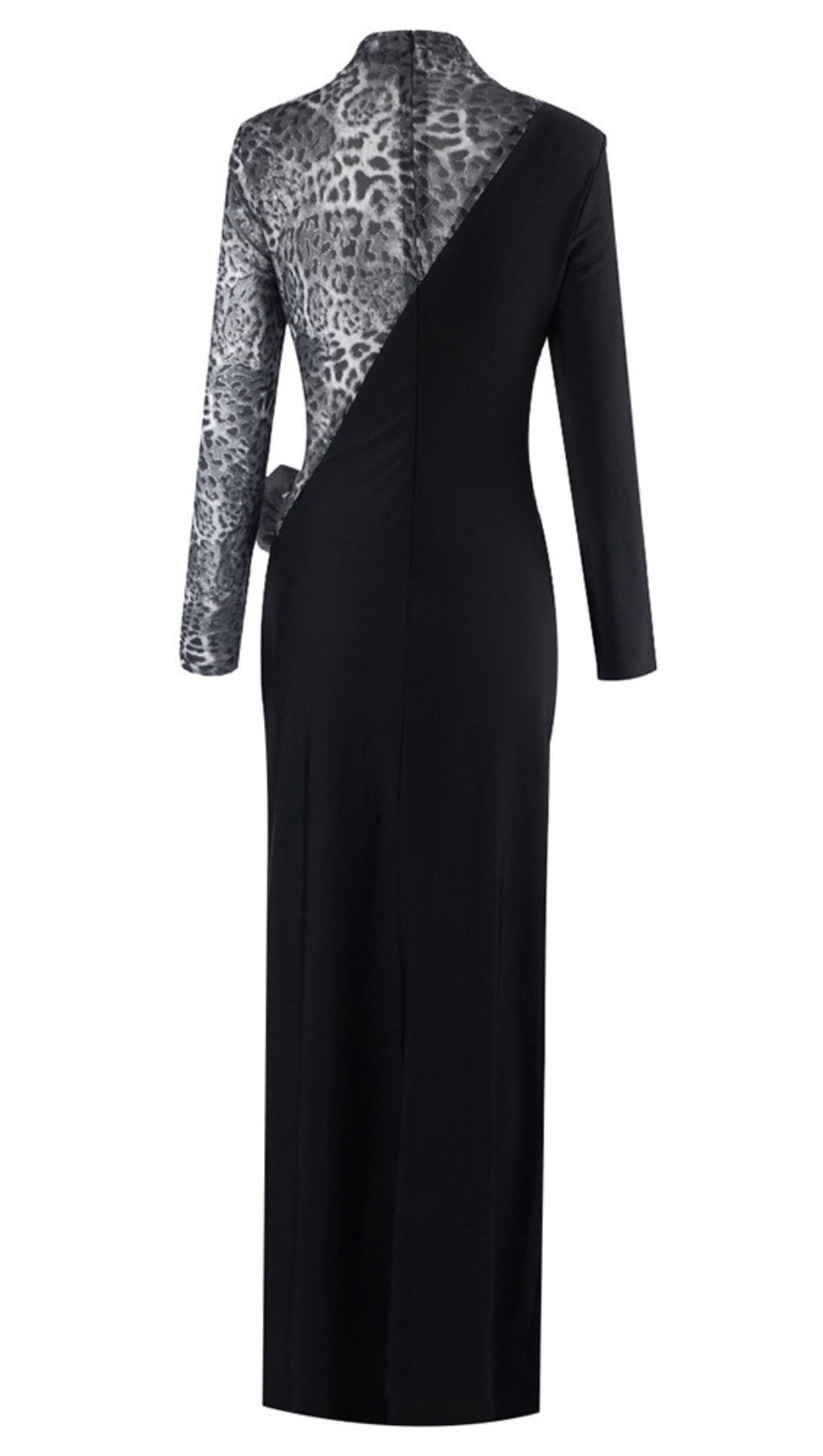 LEOPARD PRINT FLORAL ACCENT MAXI DRESS IN BLACK