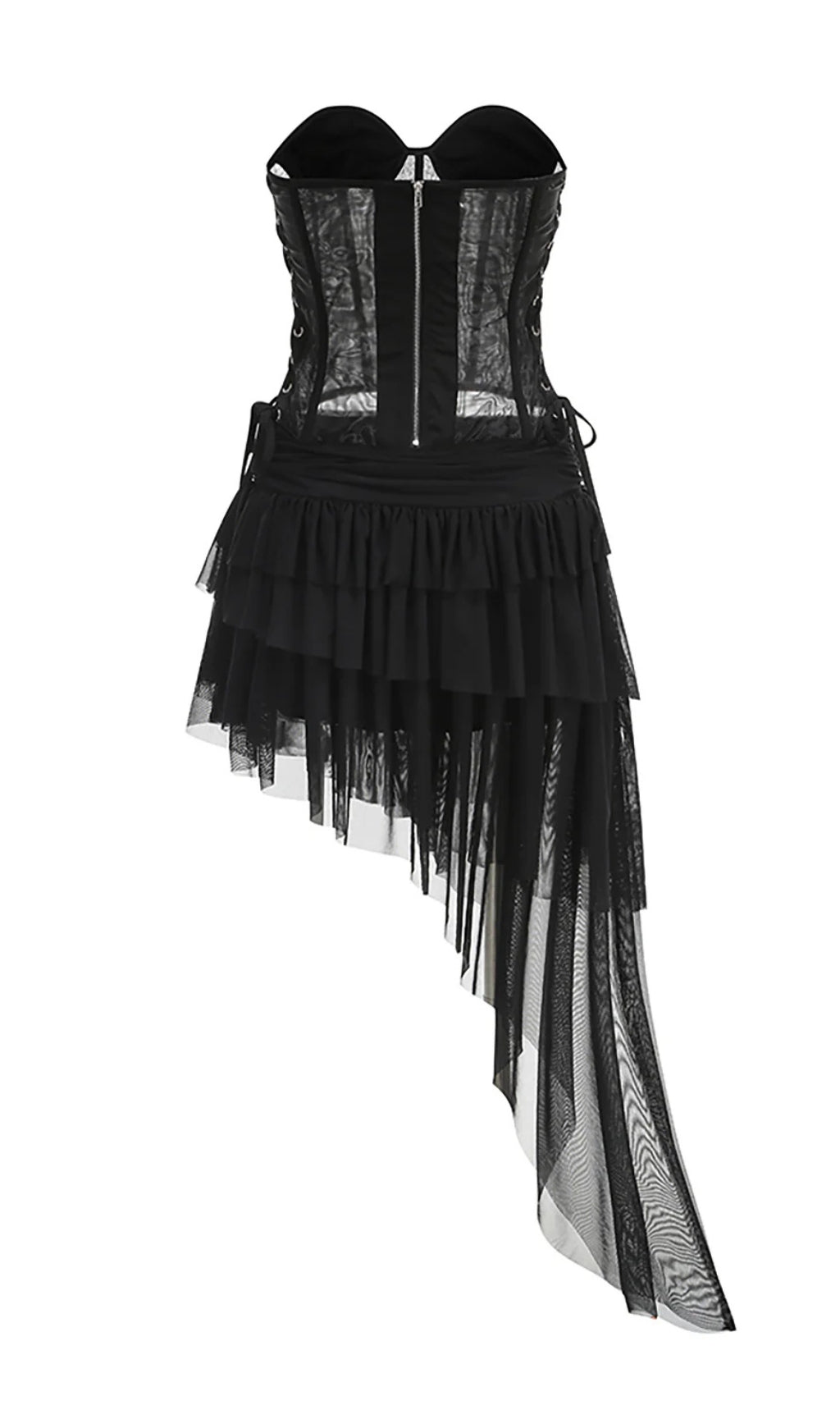 AIIZIE BLACK CORSET TOP & IRREGULAR MESH SKIRT TWO PIECES SET - product image