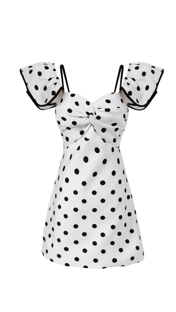 AIIZIE HERMOSA DOT OFF SHOULDER MINI DRESS IN WHITE - product image