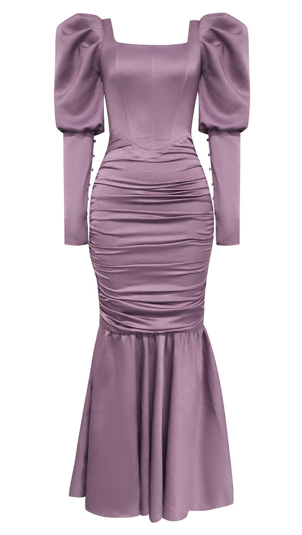 AIIZIE PUFF - SLEEVE RUCHED MERMAID MAXI DRESS IN LILAC - product image