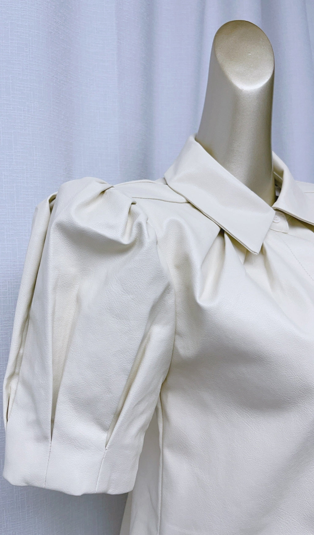 AIIZIE WHITE LAPEL COLLAR LEATHER PUFF SLEEVES MINI DRESS - product image