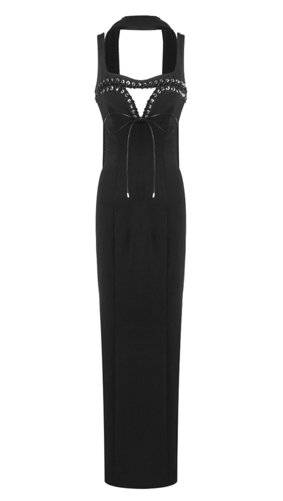 HALTER NECK LACE UP CUT OUT MAXI DRESS IN BLACK