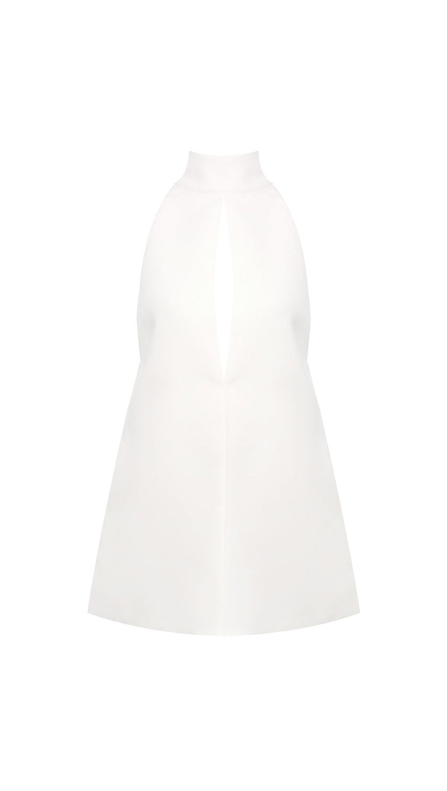 V-NECK CUTOUT BACKLESS CREPE HALTER DRESS - WHITE