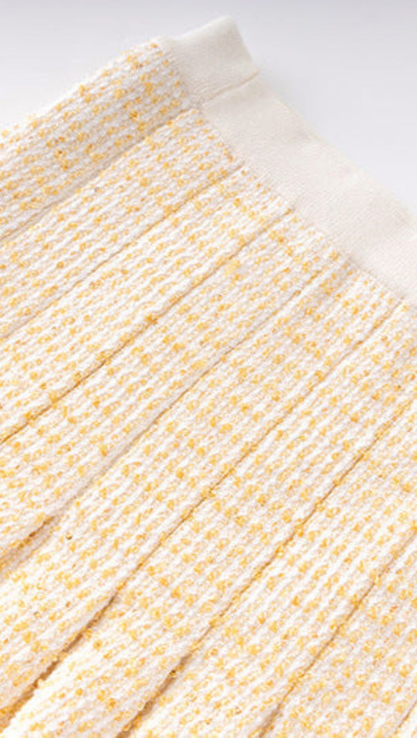 AIIZIE CELESTE TWEED BUTTON-FRONT VEST PLEATED SKIRT SET IN APRICOT - product image