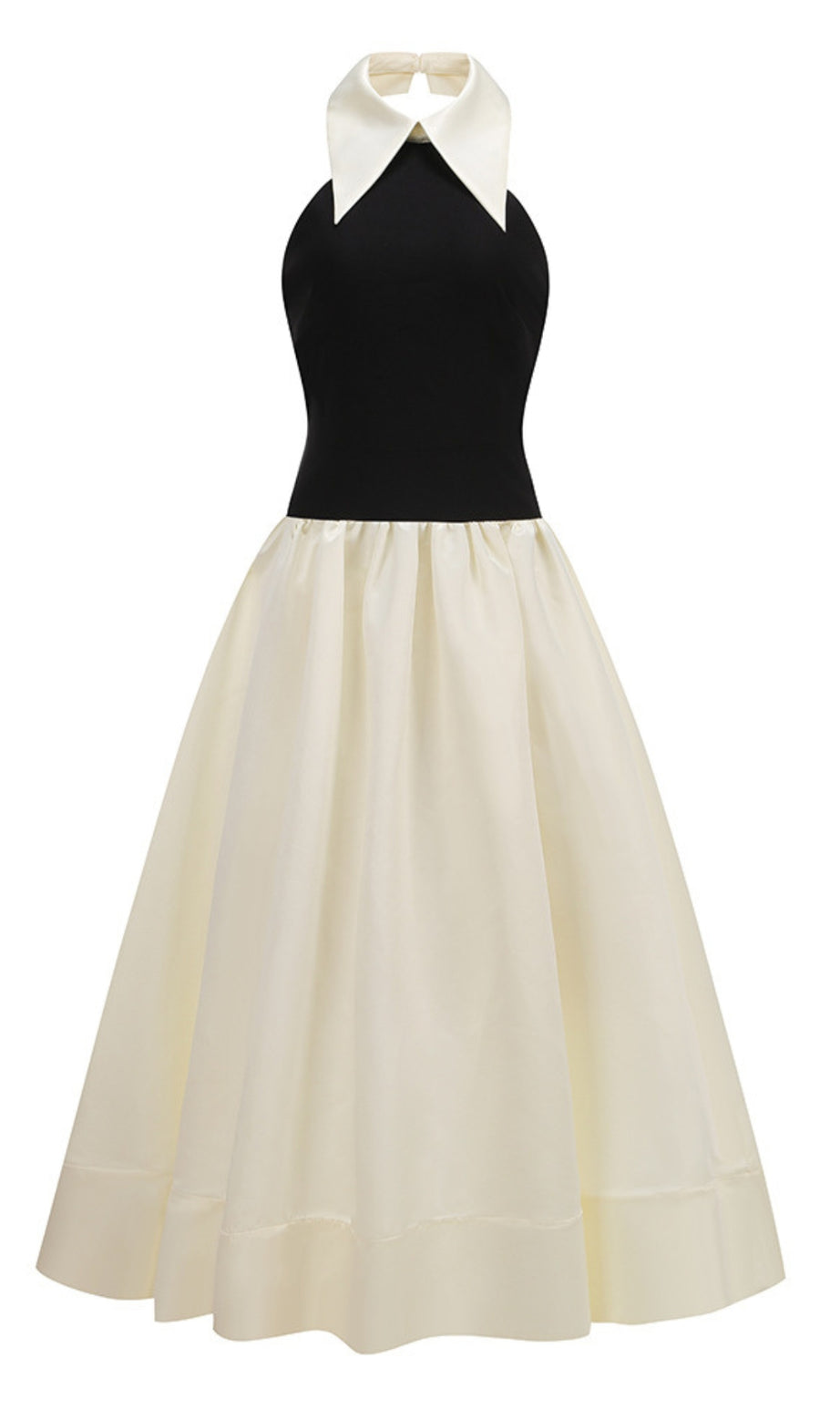 Black and White Halter Neck Collared Maxi Dress