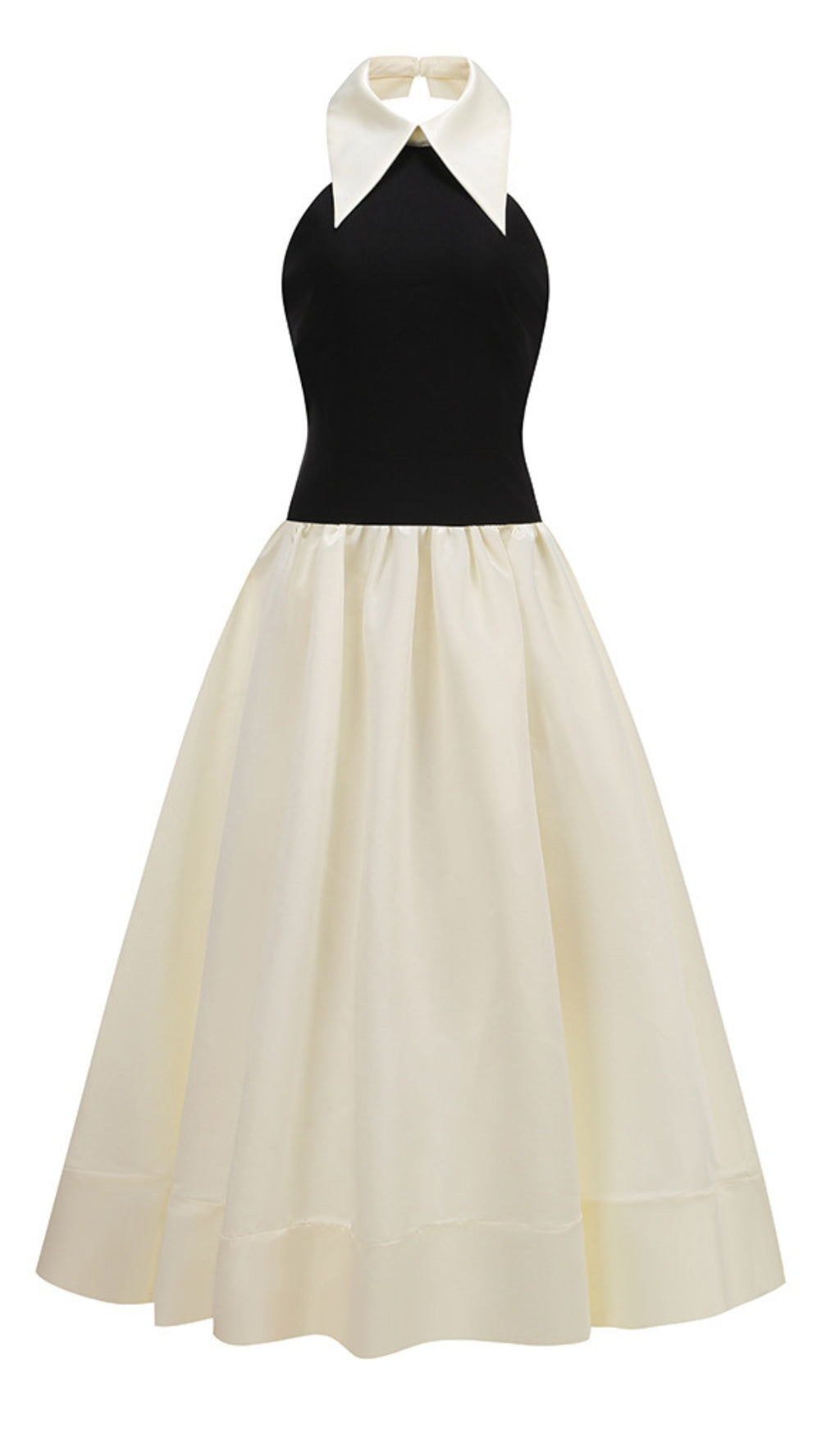 BLACK AND WHITE HALTER NECK COLLARED MAXI DRESS