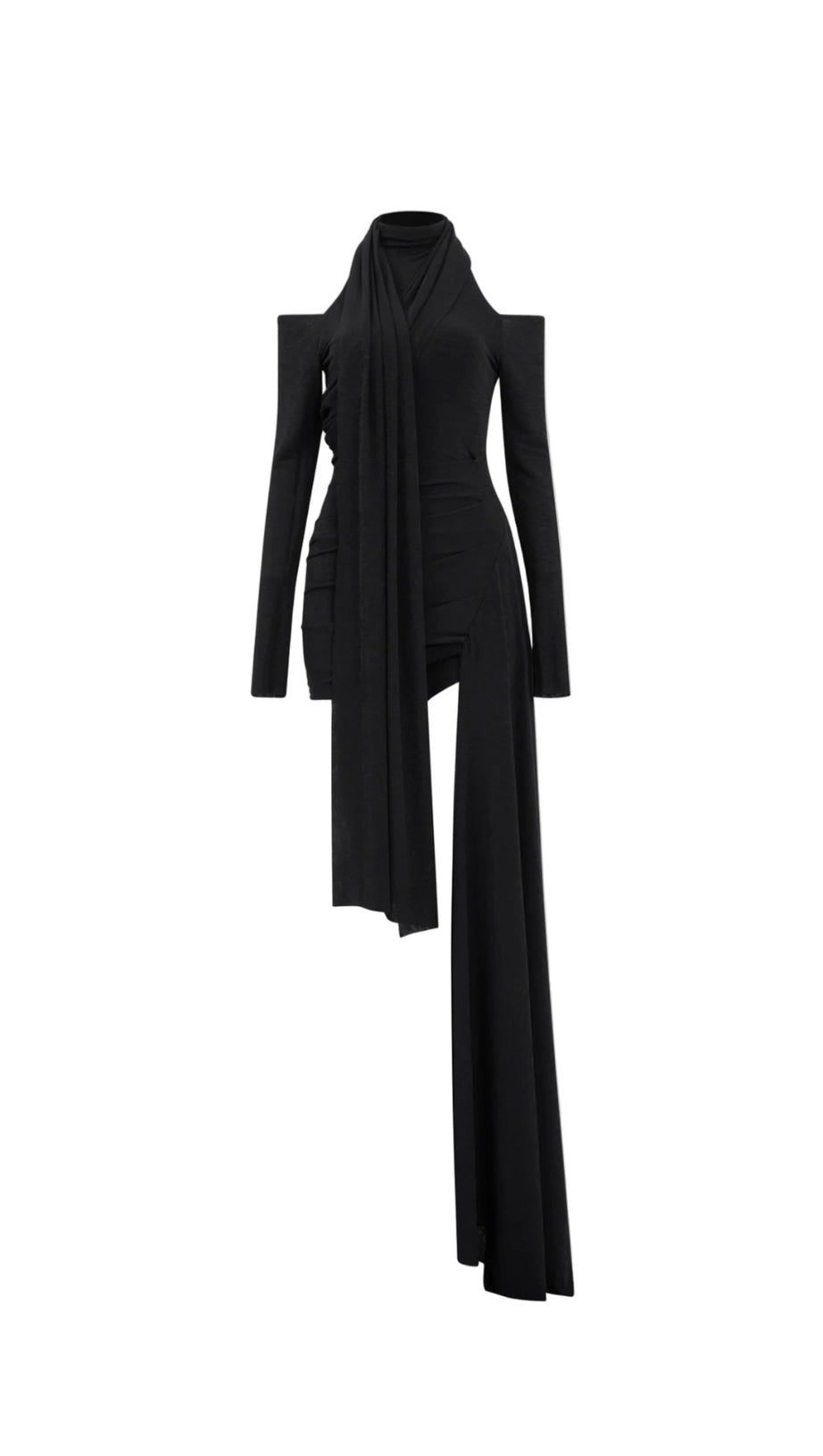 BLACK OFF-SHOULDER BODYCON MINI DRESS WITH CAPE