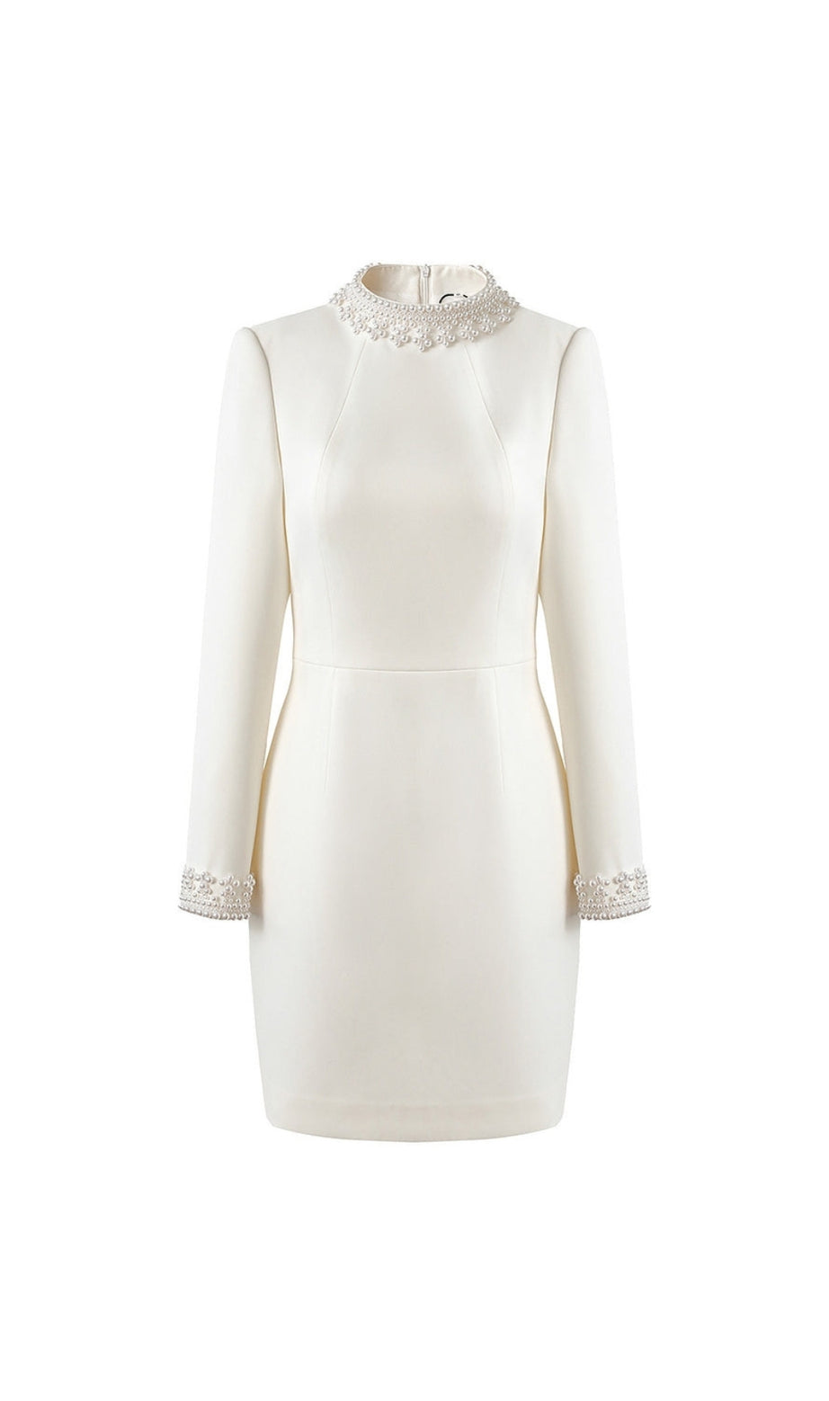Beaded cuffs long sleeve mini dress in white