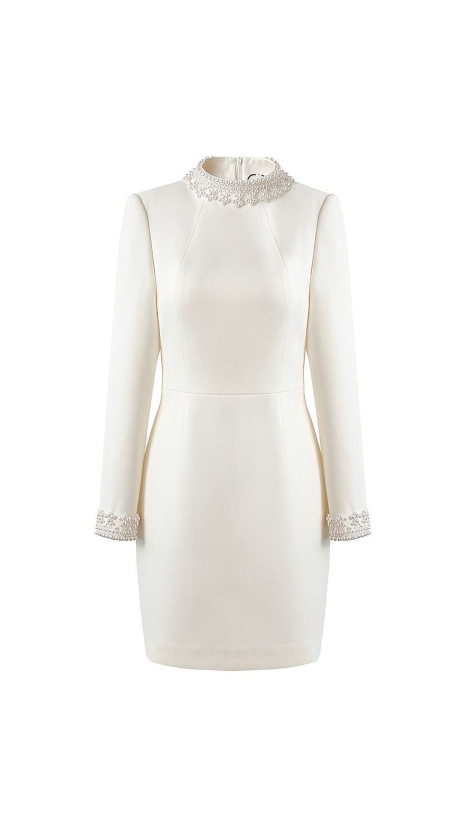 BEADED CUFFS LONG SLEEVE MINI DRESS IN WHITE