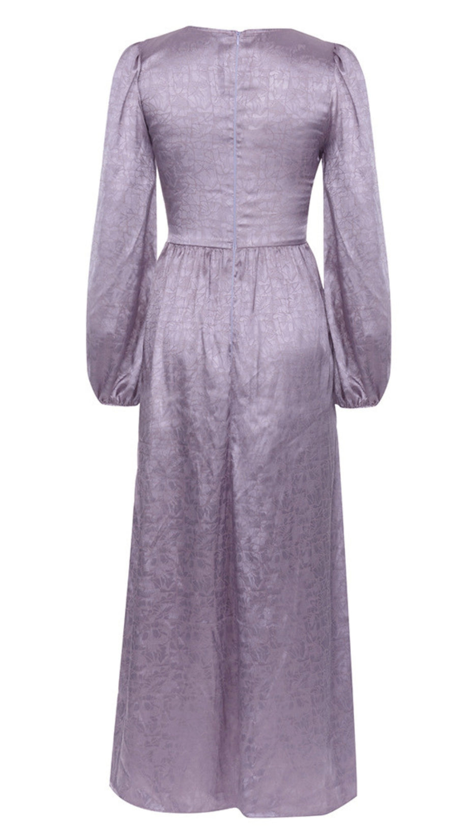 V - NECK BELTED BROCADE LONG - SLEEVE IN PURPLE