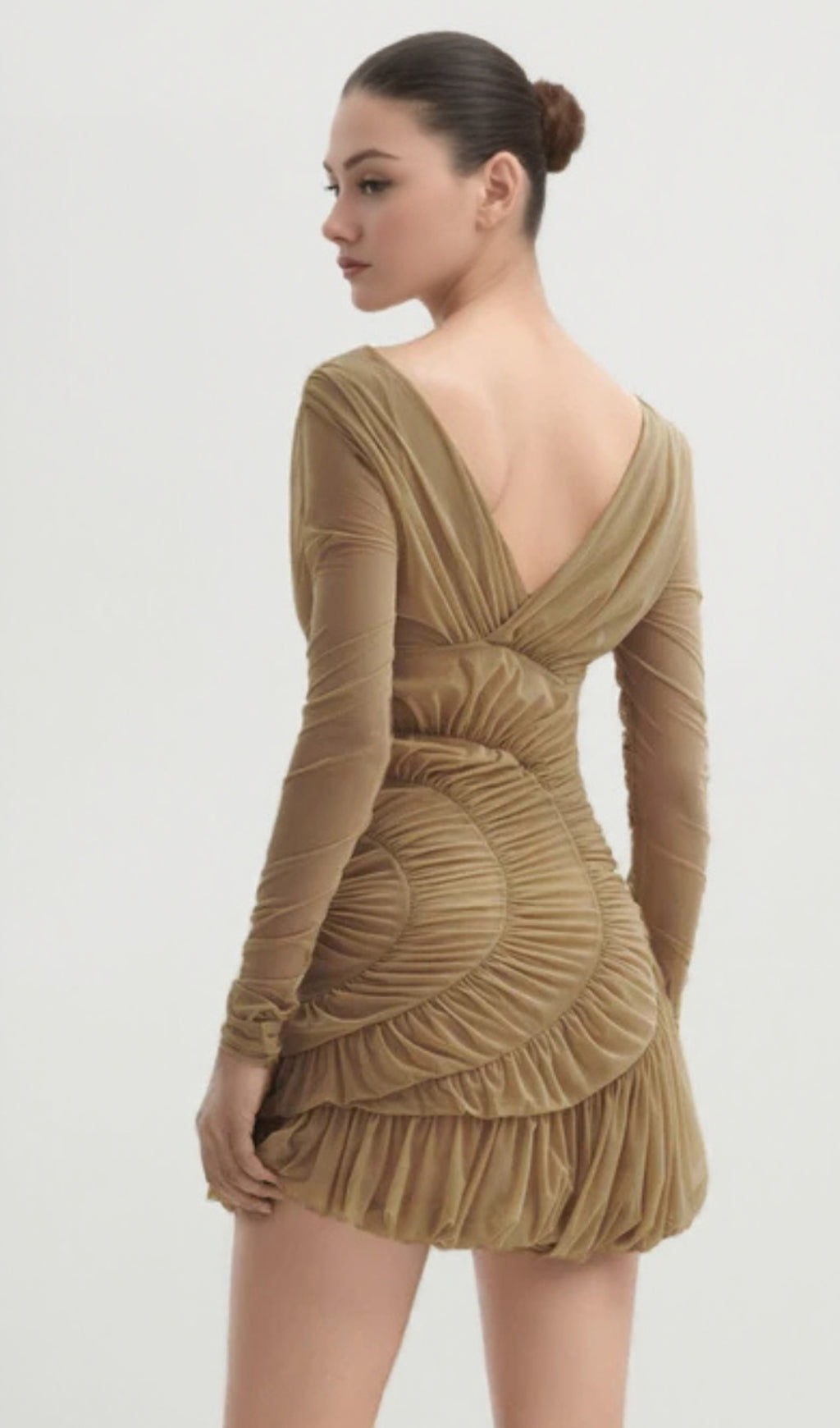 AIIZIE LYRE MESH SHIRRED MINI DRESS - product image