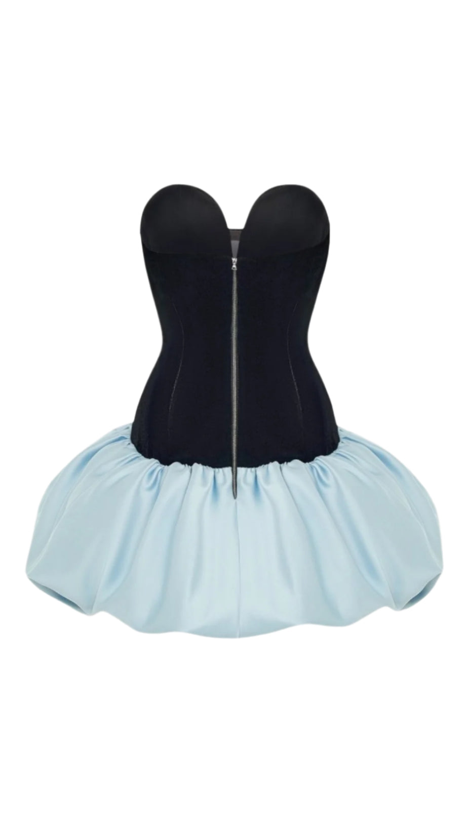 STANSKI STRAPLESS VELVET BOW PUFFY SATIN MINI DRESS