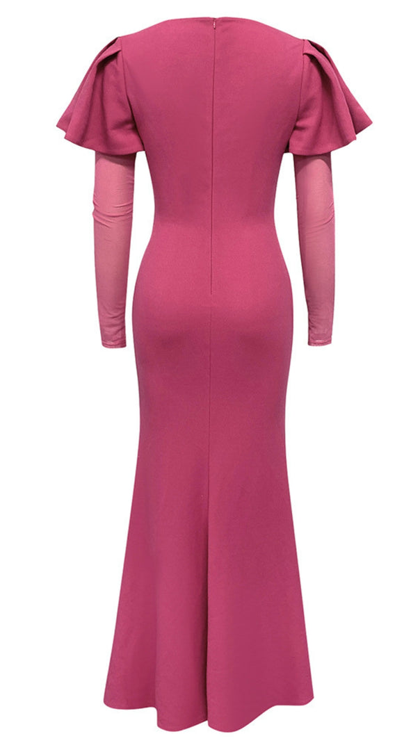 AIIZIE RUFFLED SLEEVE MESH - INSERT MERMAID MAXI DRESS IN PINK - product image