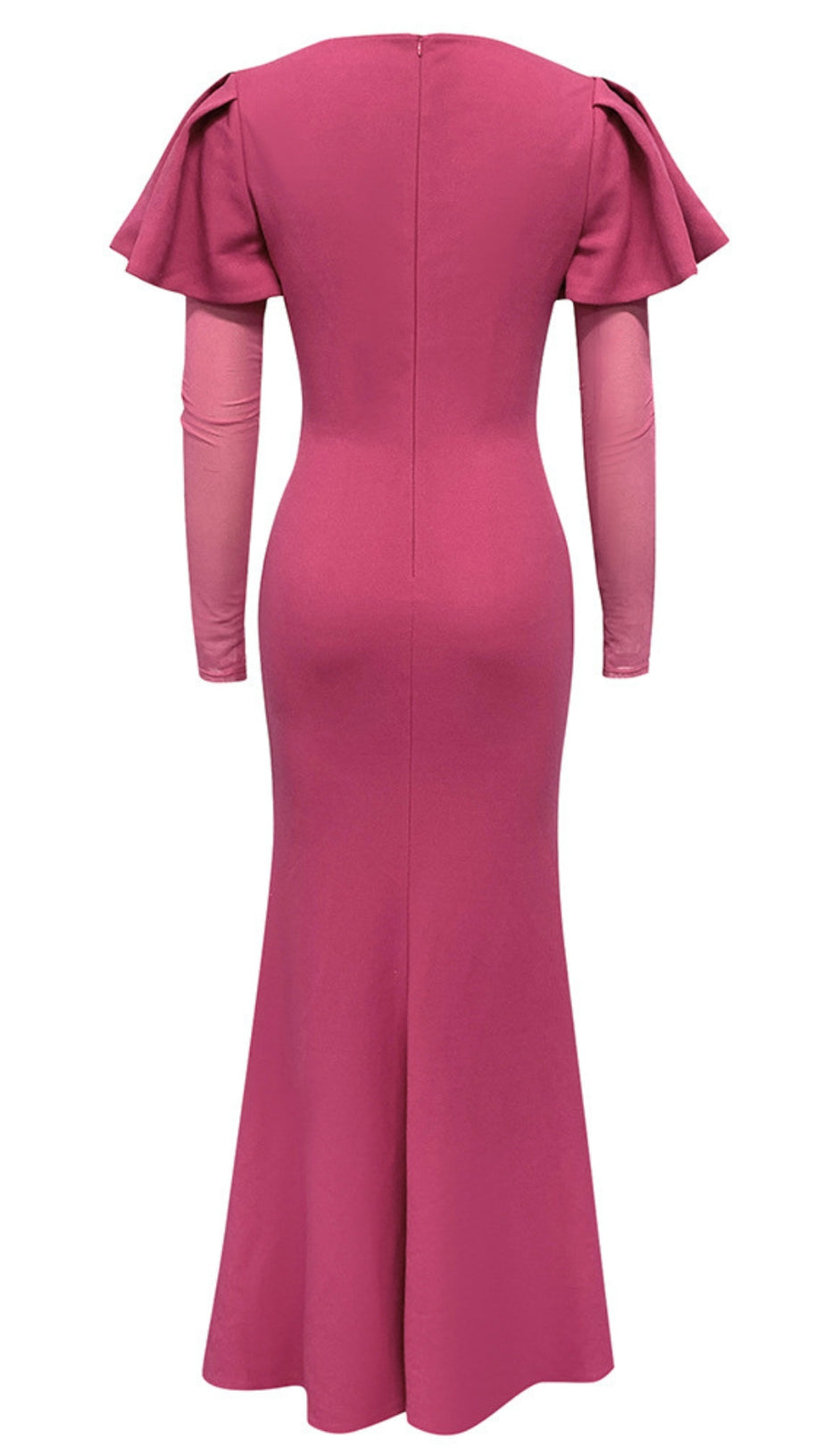 RUFFLED SLEEVE MESH - INSERT MERMAID MAXI DRESS IN PINK