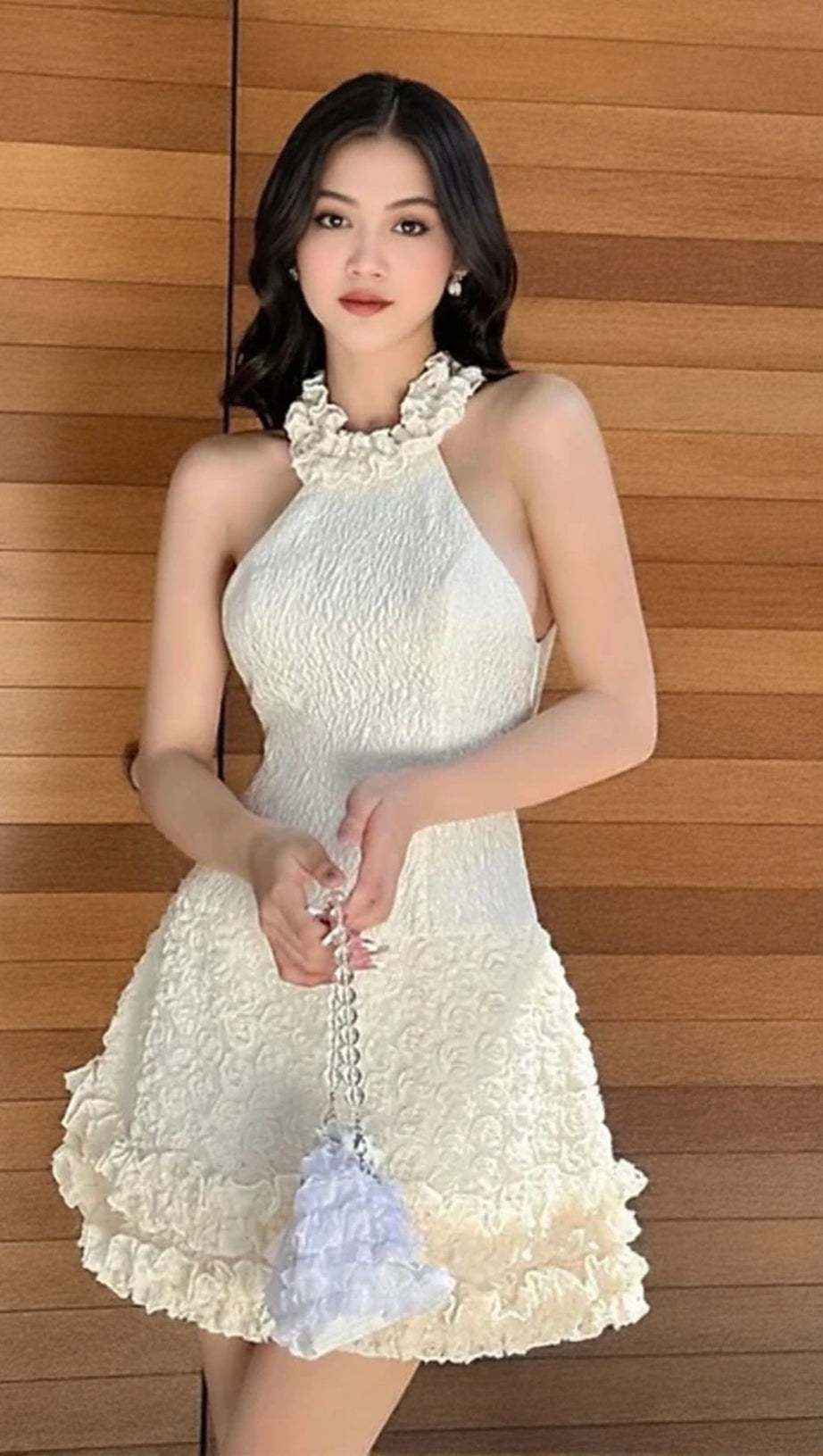 SUMMER SLEEVELESS RUFFLE COLLAR JACQUARD MINI DRESS