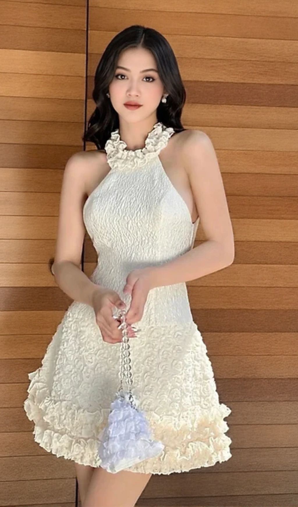 SUMMER SLEEVELESS RUFFLE COLLAR JACQUARD MINI DRESS