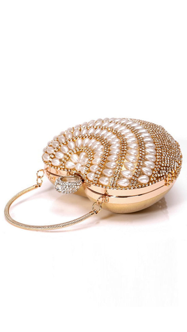 AIIZIE CHAMPAGNE BEADED PEARLS PARTY CLUTCH - product image