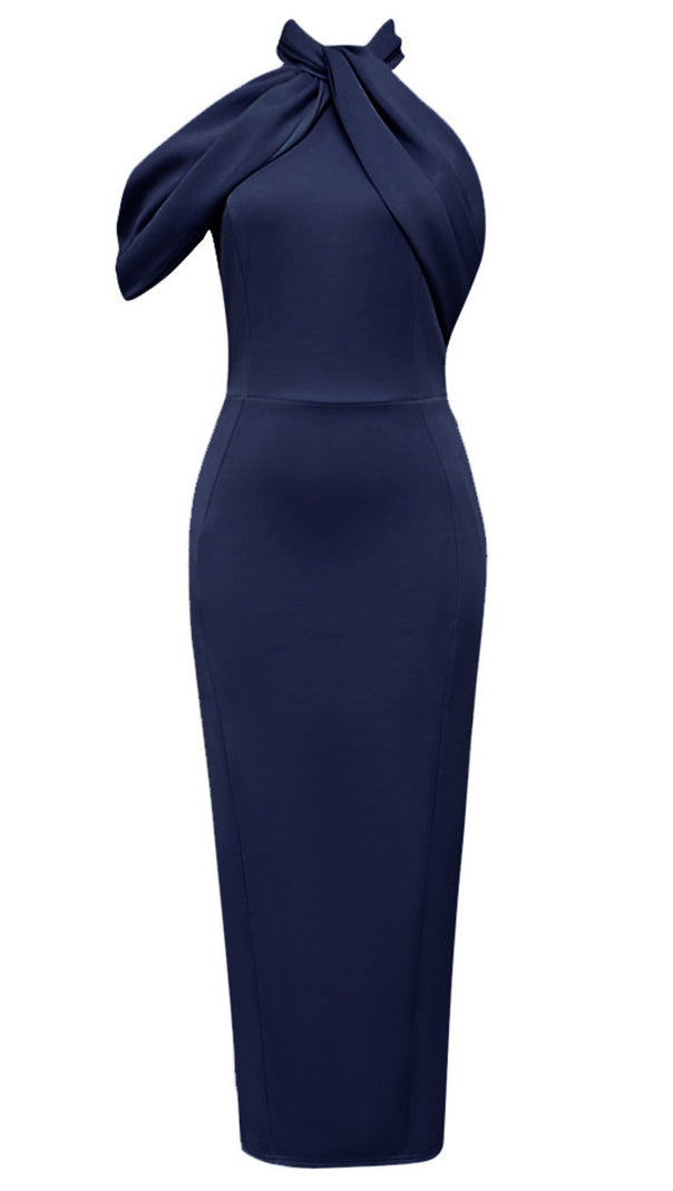 AIIZIE HALTER NECK BOW - DETAIL MIDI DRESS IN BLUE - product image