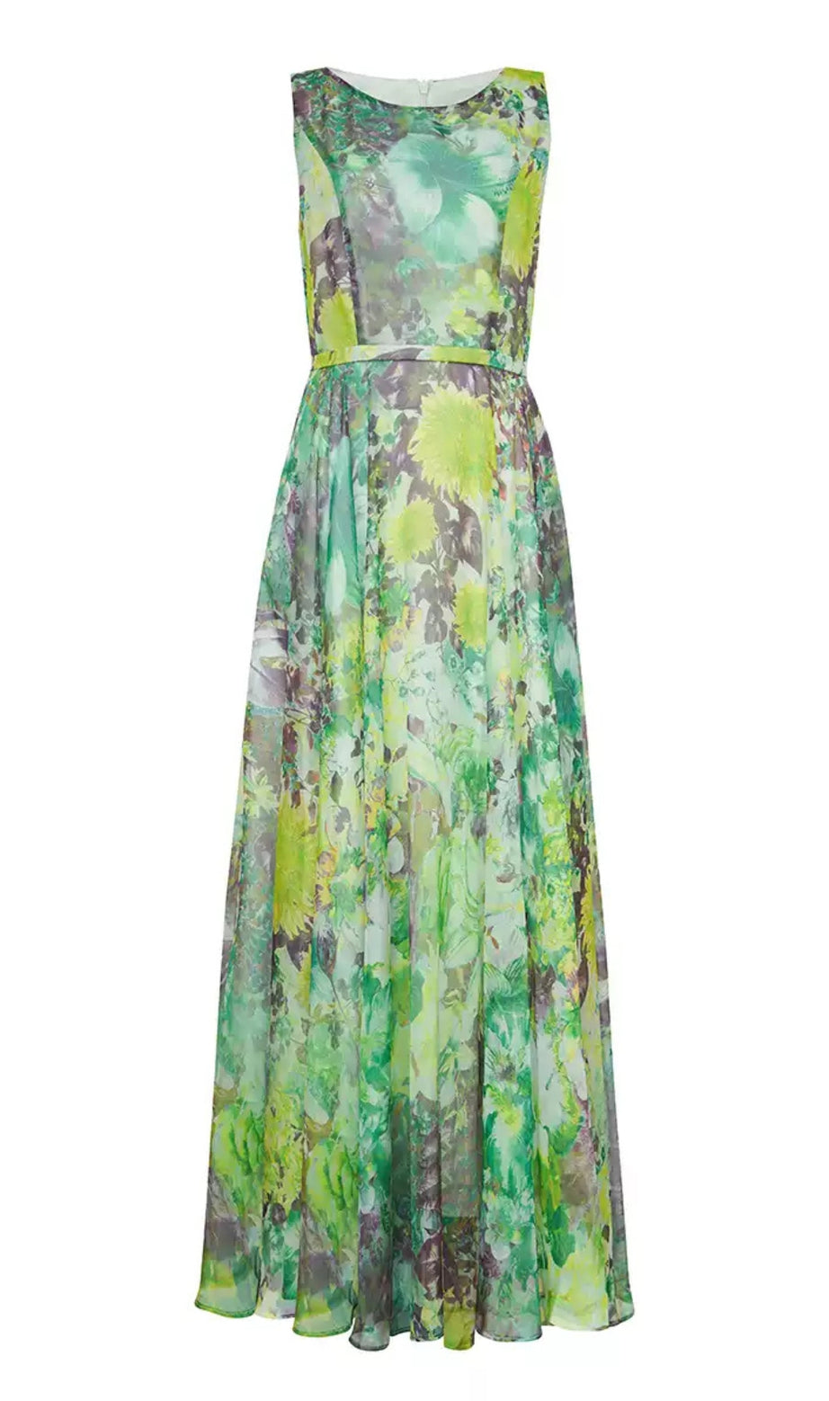 Watercolor Floral Chiffon Sleeveless Hoco Maxi Dress