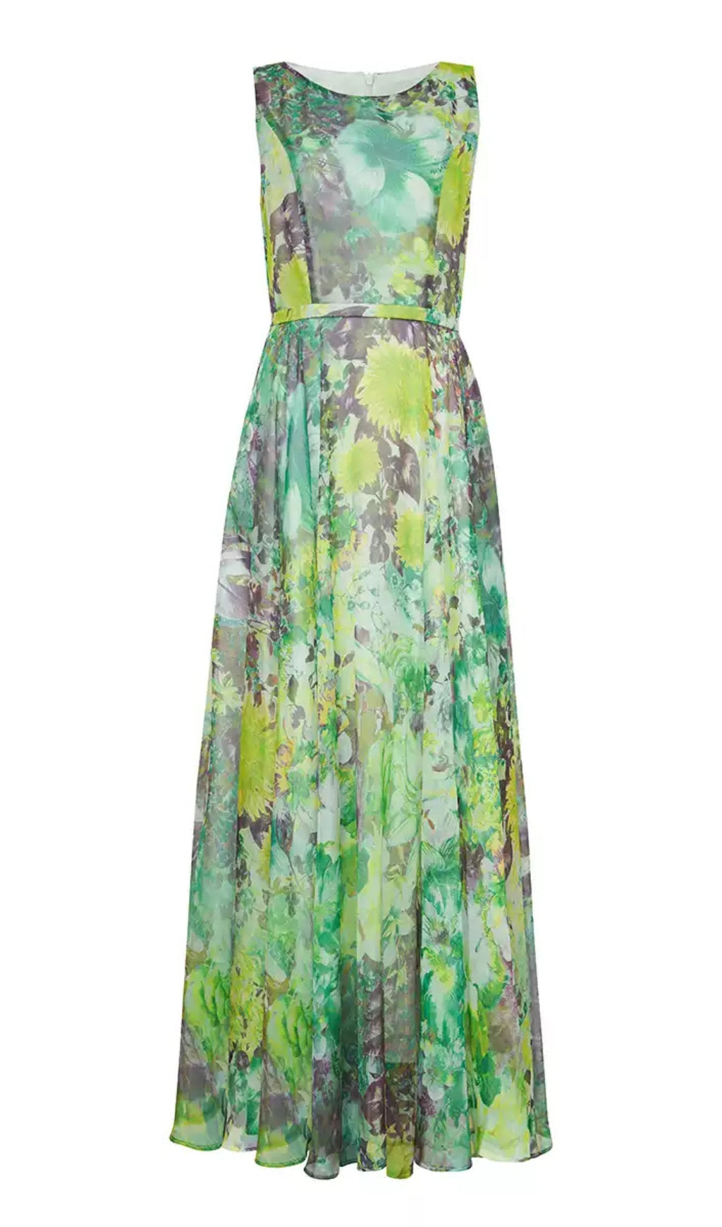 WATERCOLOR FLORAL CHIFFON SLEEVELESS HOCO MAXI DRESS