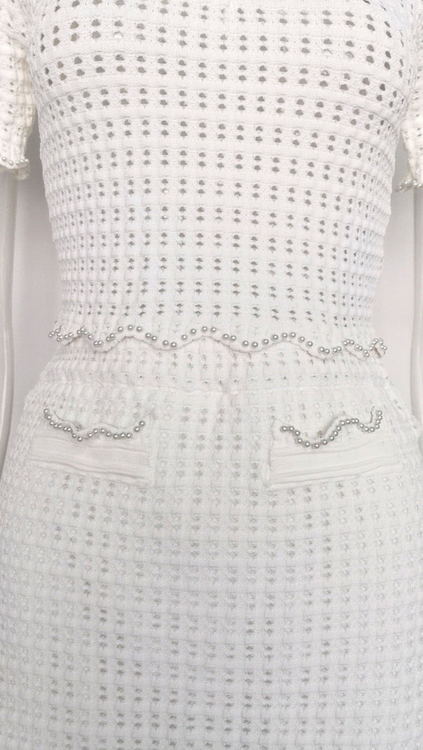 AIIZIE ANGELA RUFFLE TRIM PEARL BEADED KNIT SWEATER - product image