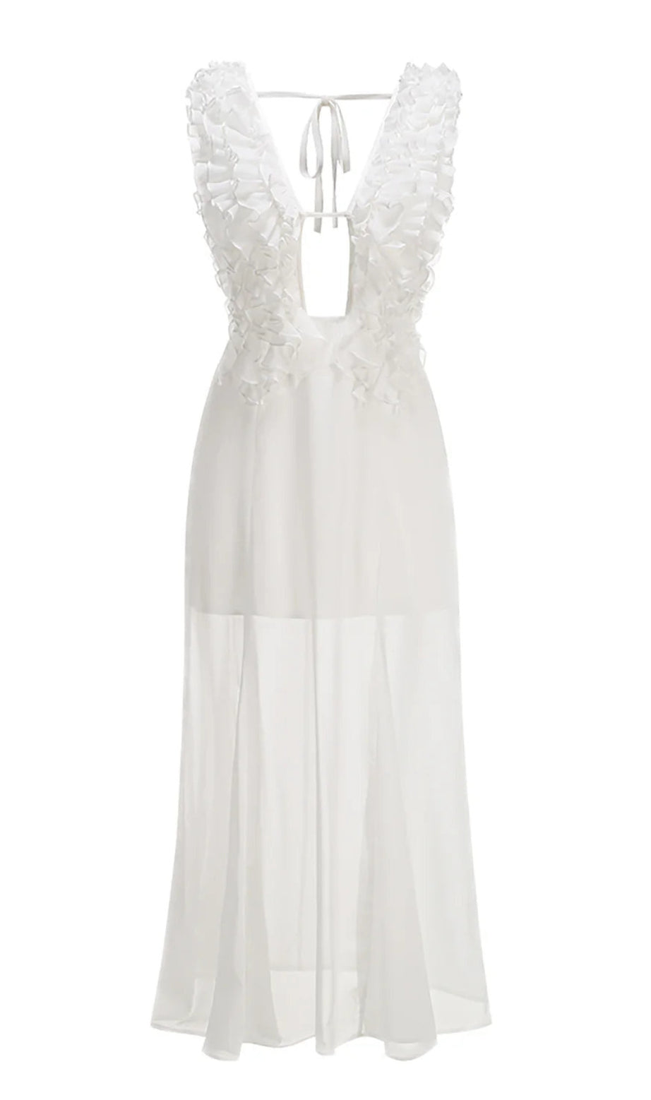charlotte Pleat Ruffle Maxi Dress in white