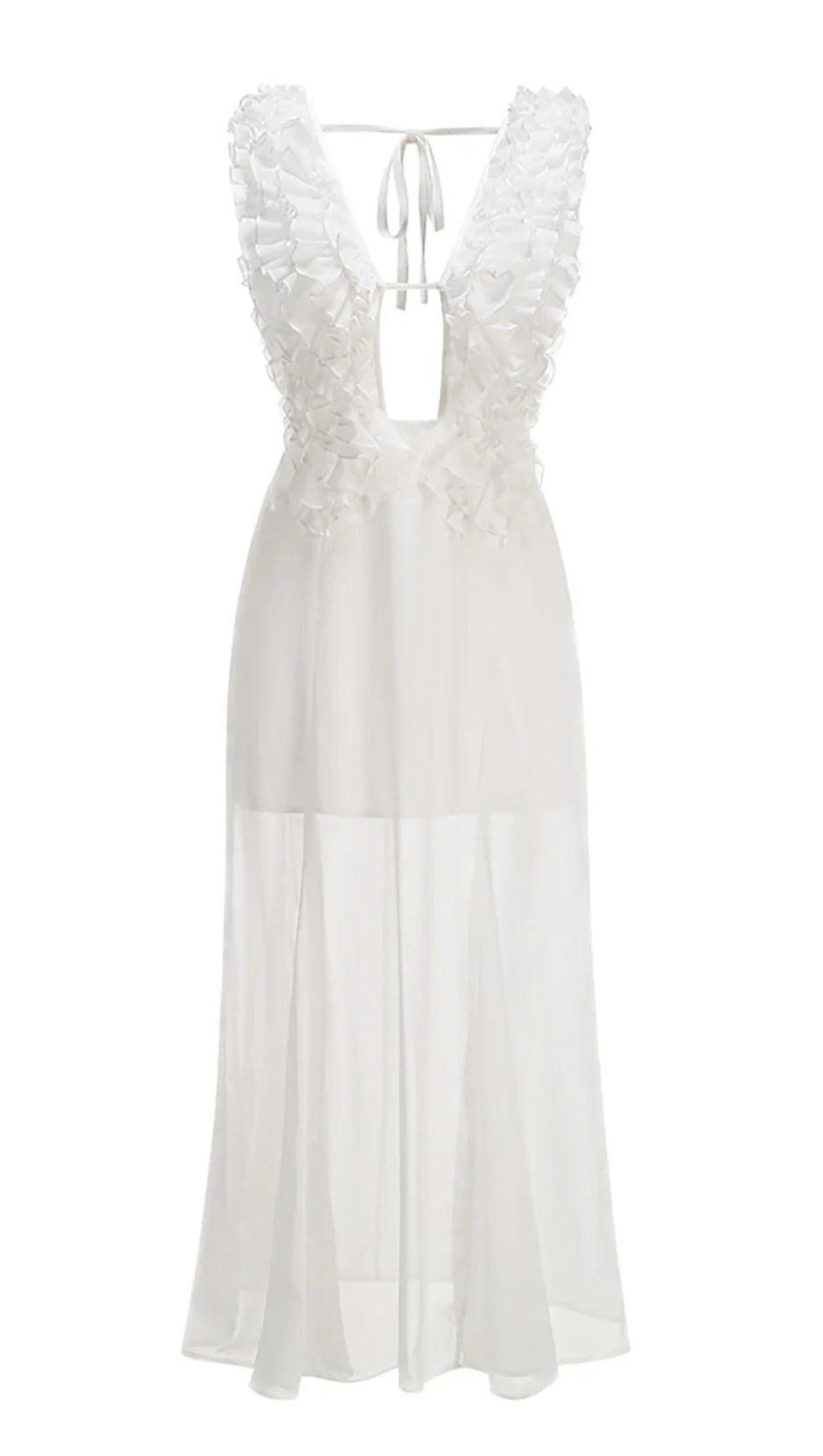 CHARLOTTE PLEAT RUFFLE MAXI DRESS IN WHITE