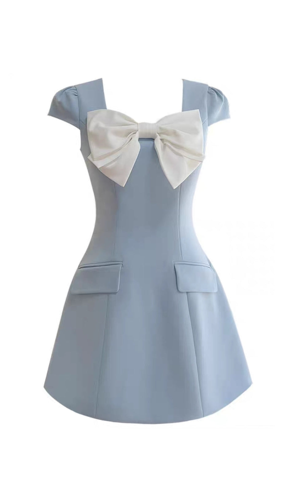 BOW SHORT SLEEVE MINI DRESS IN BLUE