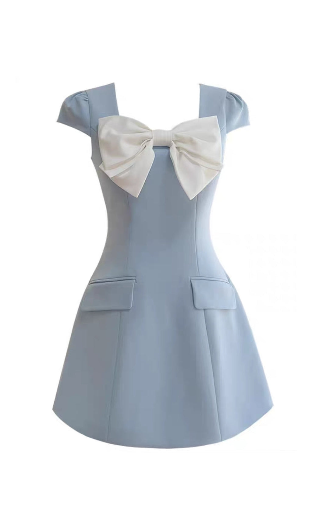 BOW SHORT SLEEVE MINI DRESS IN BLUE