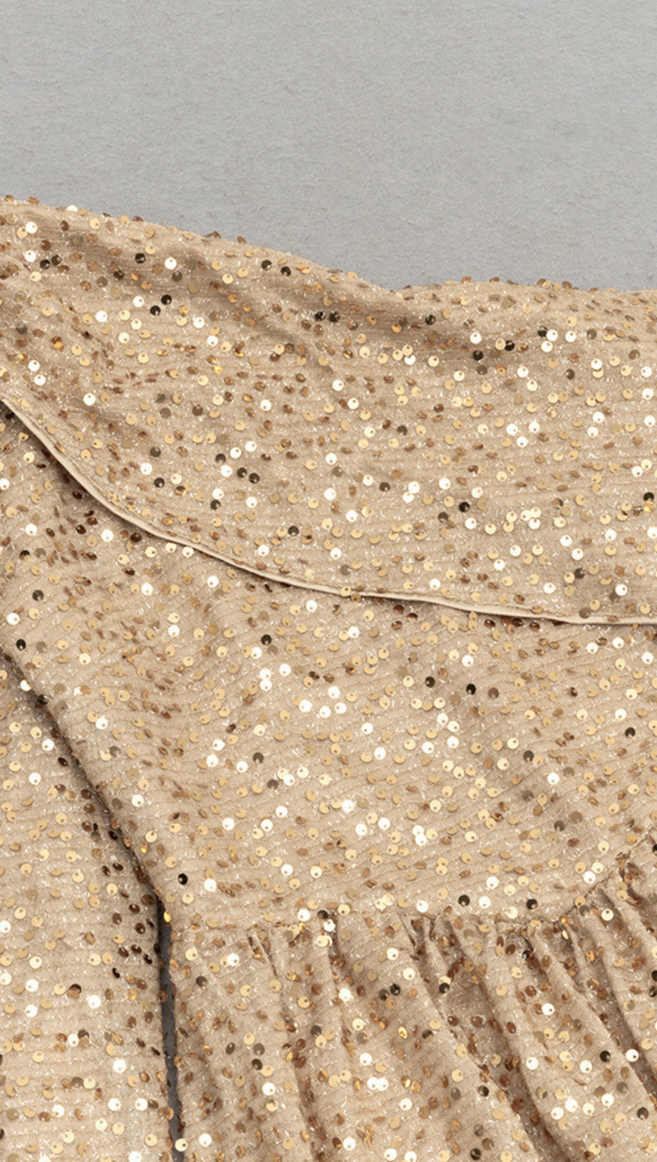 SEQUIN ONE - SHOULDER PUFF - SLEEVE MAXI DRESS IN GOLD