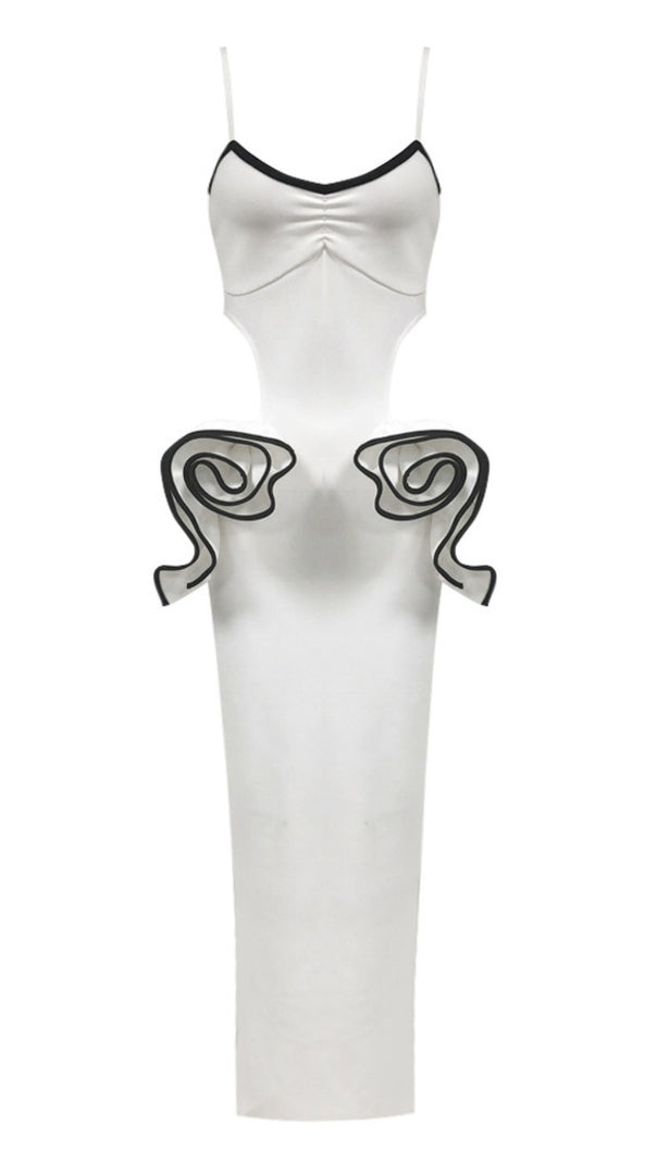 AIIZIE CONTRAST - TRIM CUTOUT RUFFLE - ACCENT MIDI DRESS IN WHITE - product image