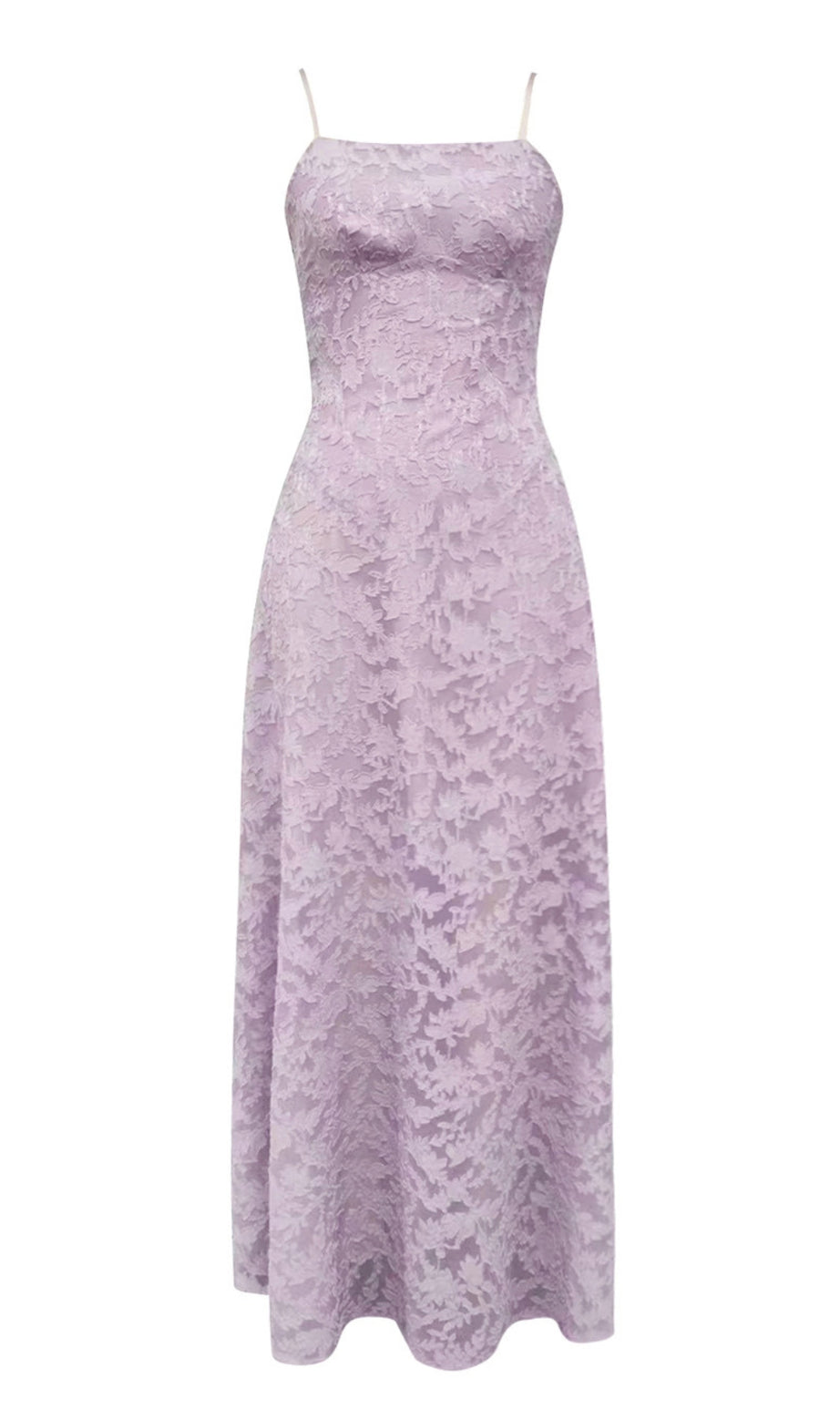 Midikleid mit Trägern und Blumenspitze in Lavendel