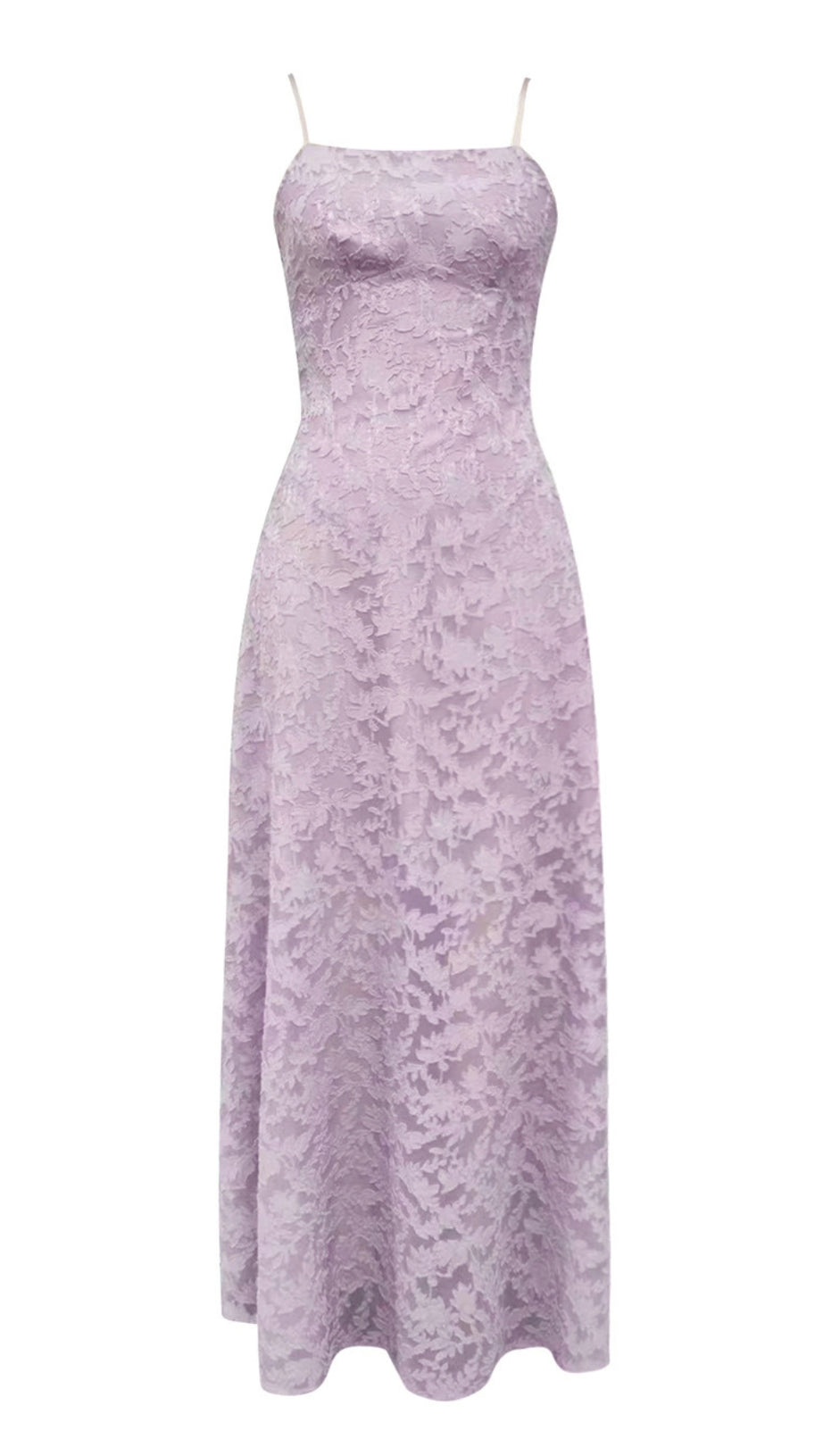 FLORAL LACE STRAPPY MIDI DRESS IN LAVENDER