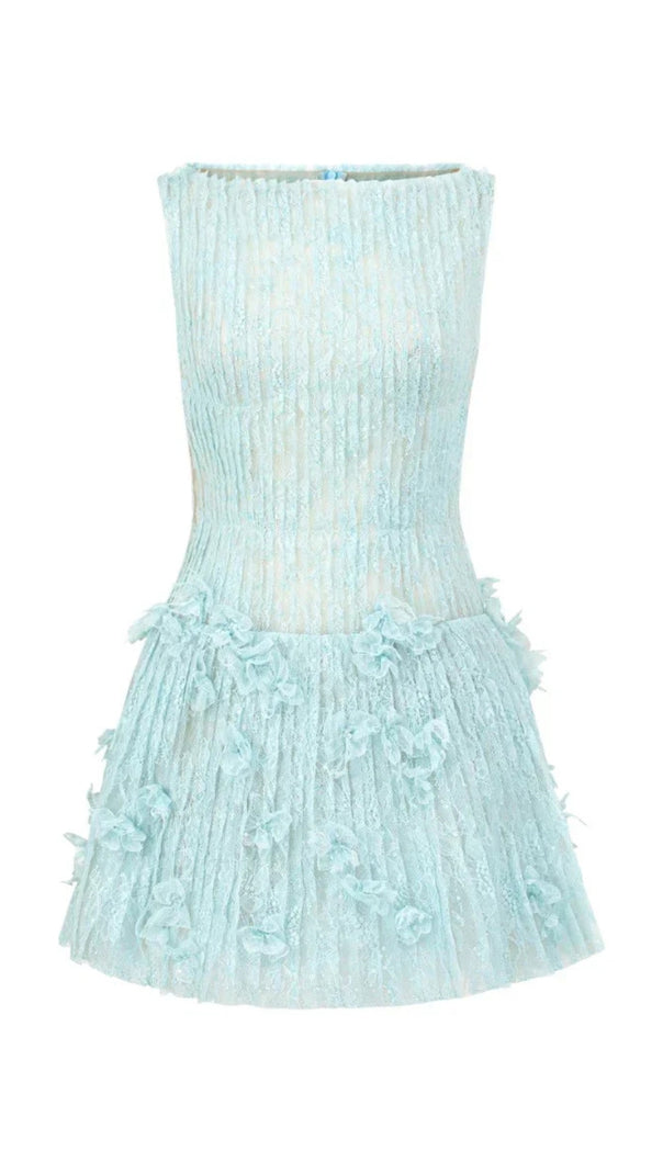AIIZIE SLEEVELESS LACE FABRIC MINI DRESS IN AQUA - product image