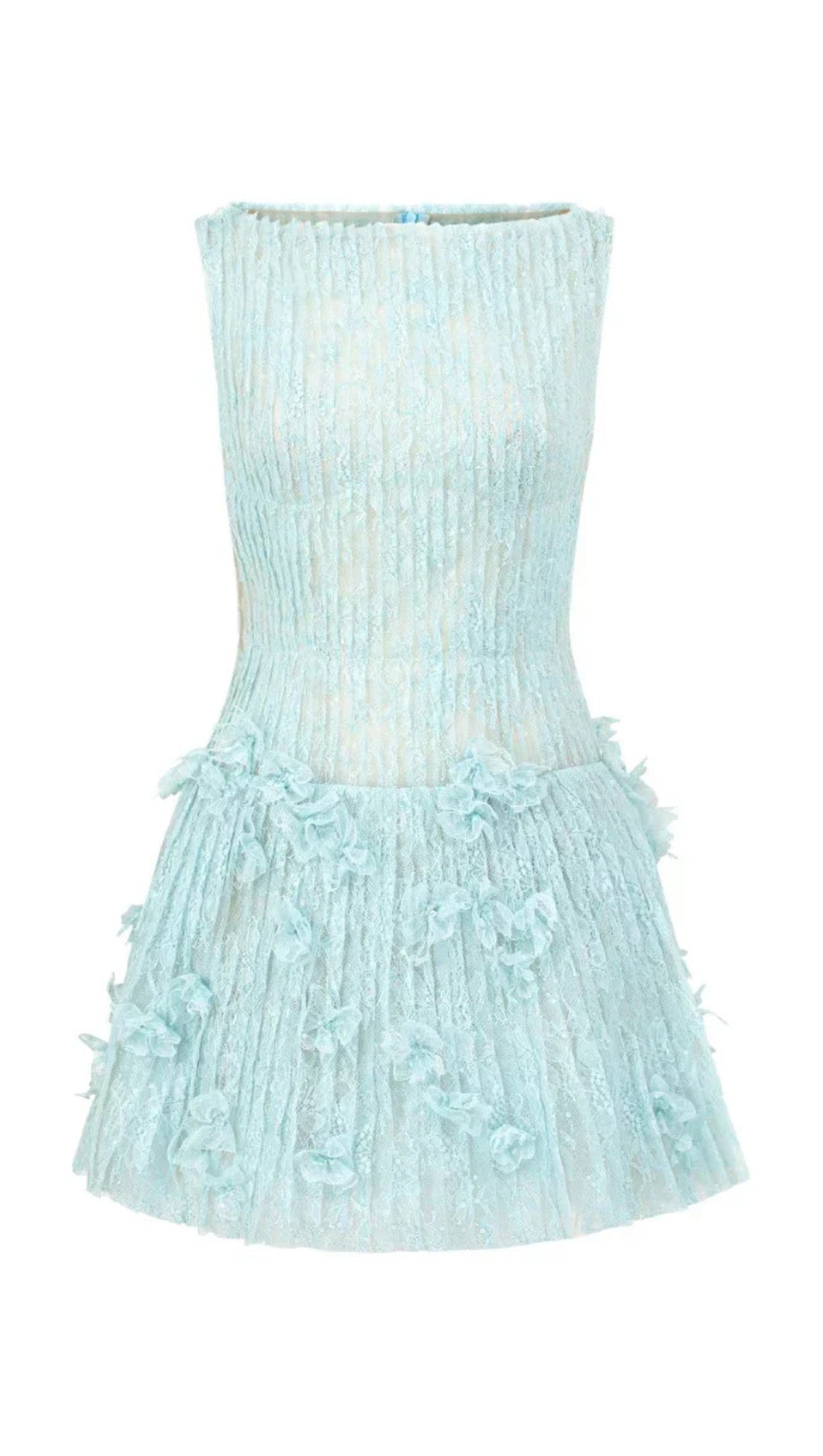 SLEEVELESS LACE FABRIC MINI DRESS IN AQUA