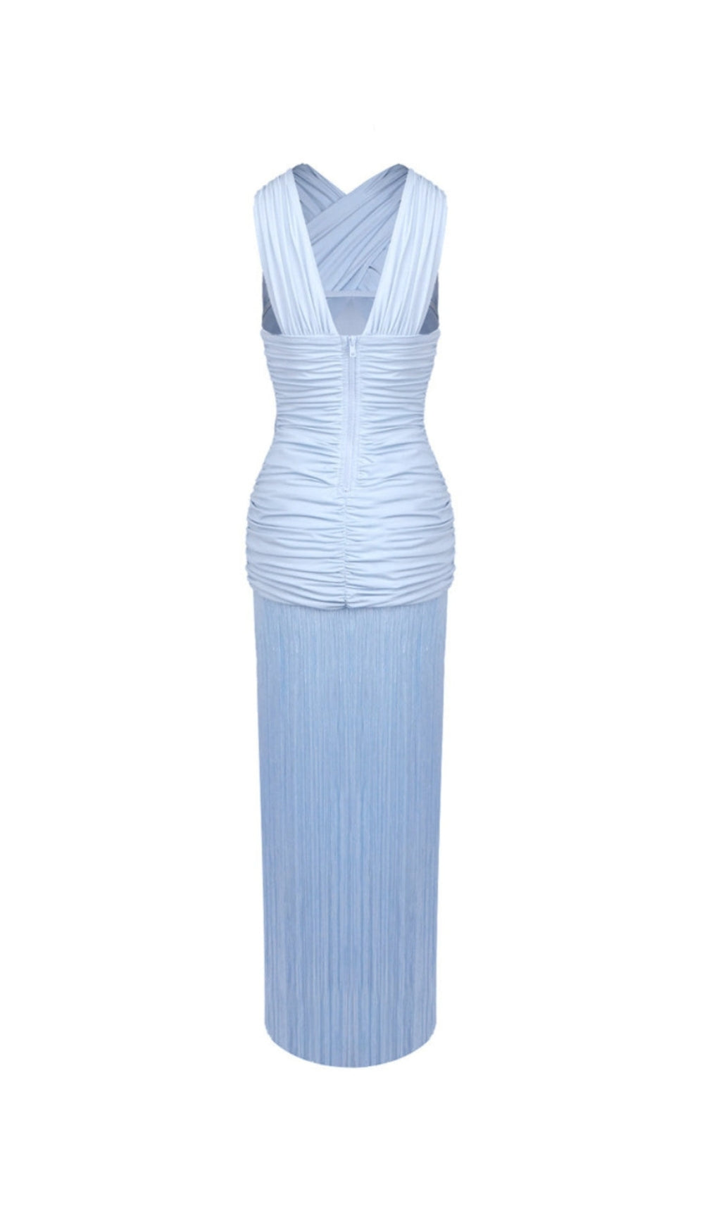 AIIZIE FRINGE MESH RUCHED MAXI DRESS - product image