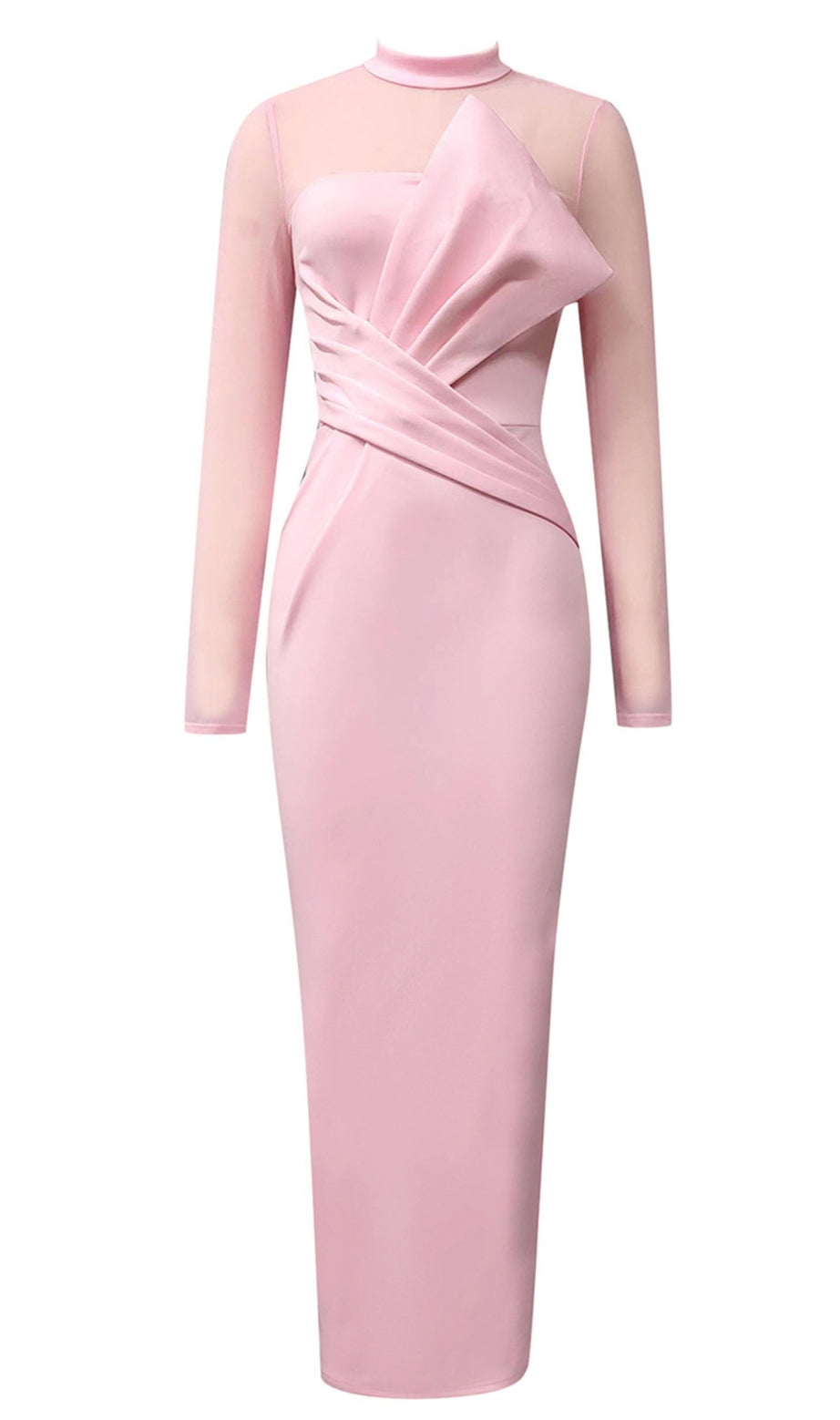 Midikleid mit Stehkragen und Schleife am Ärmel in Pink