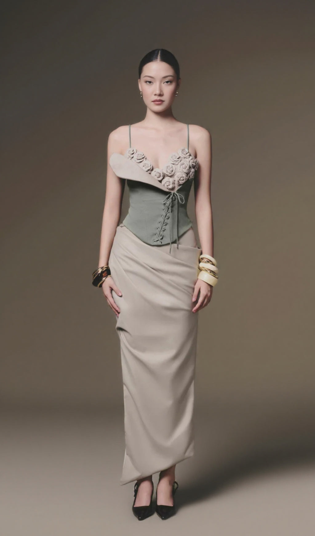 EMILY BLUE MINT CAMELLIA CORSET TOP