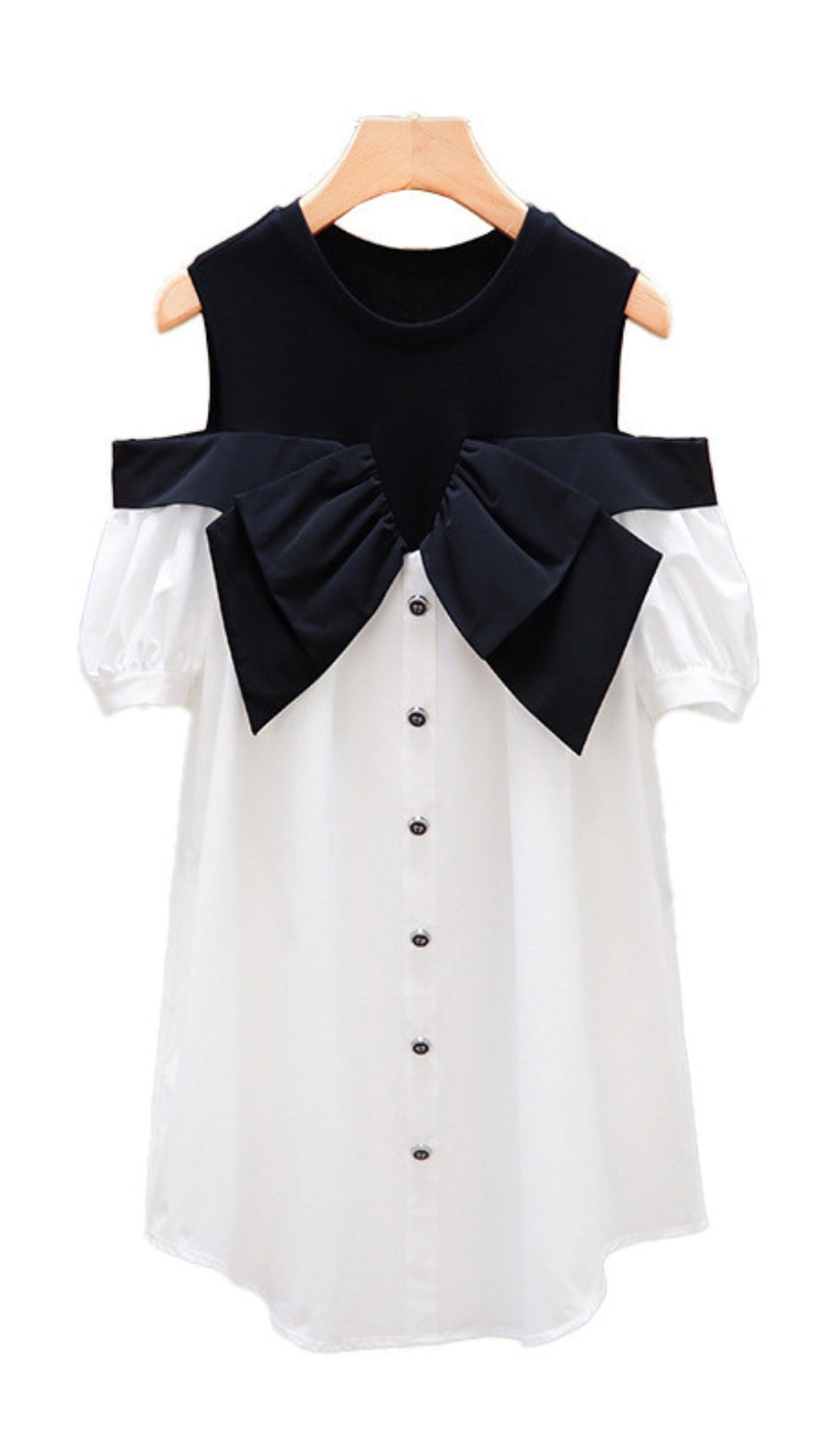 EVELYN OFF-SHOULDER CONTRAST BOW MINI DRESS