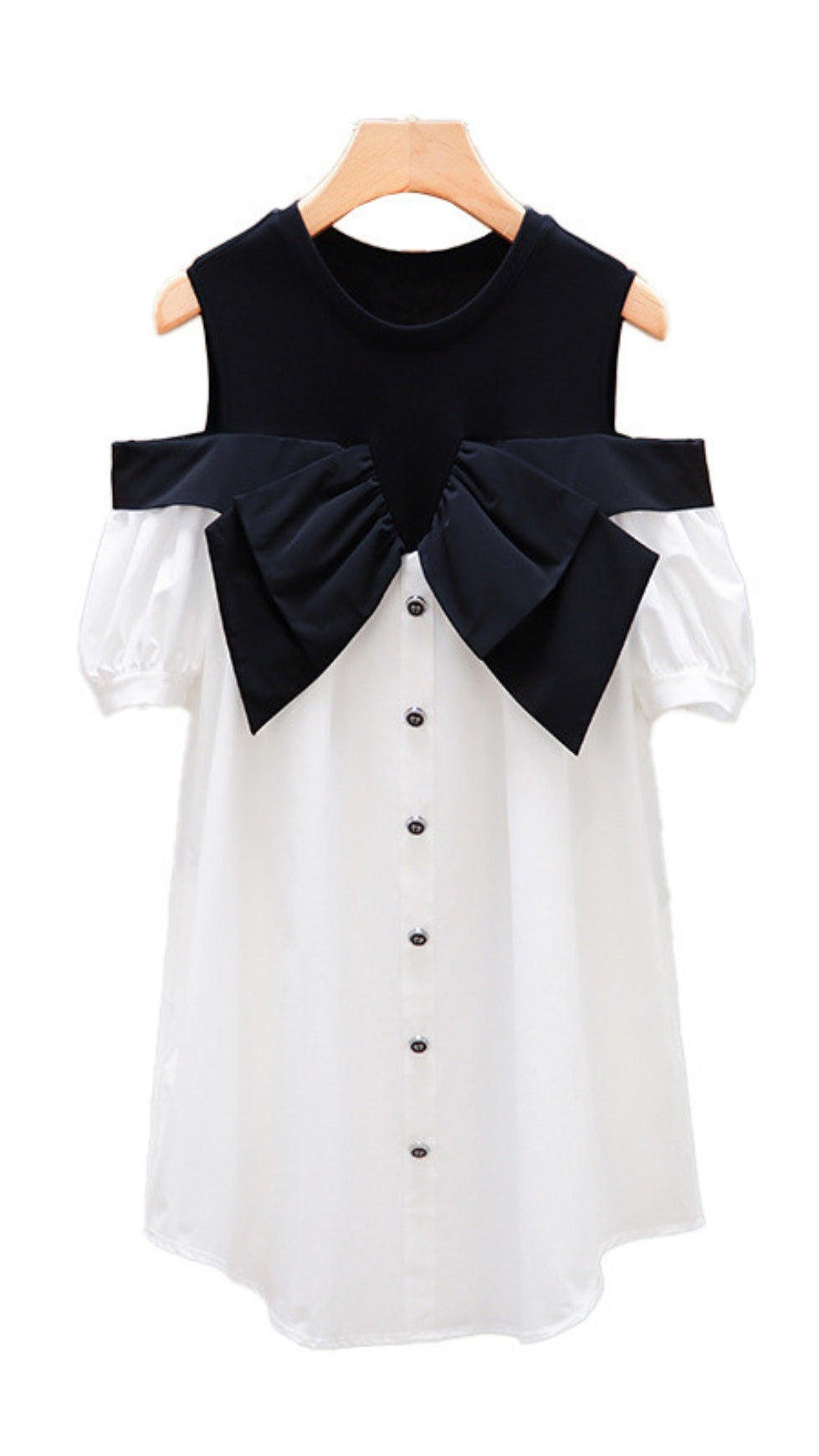EVELYN OFF-SHOULDER CONTRAST BOW MINI DRESS