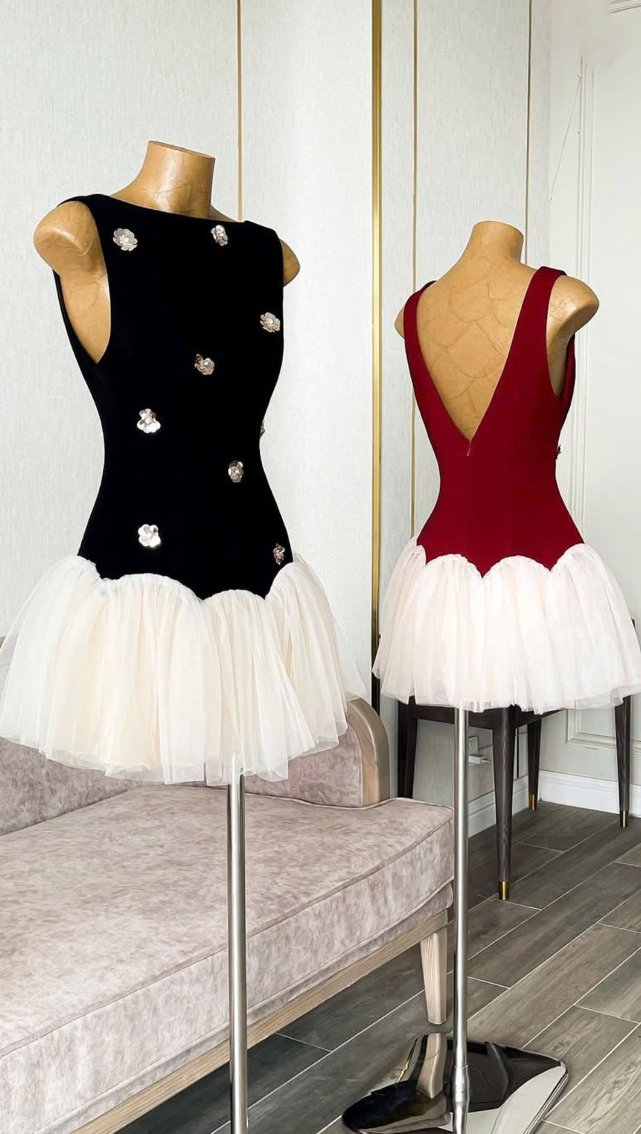 BERYL 3D FLOWER PATCHWORK TULLE MINI DRESS IN RED