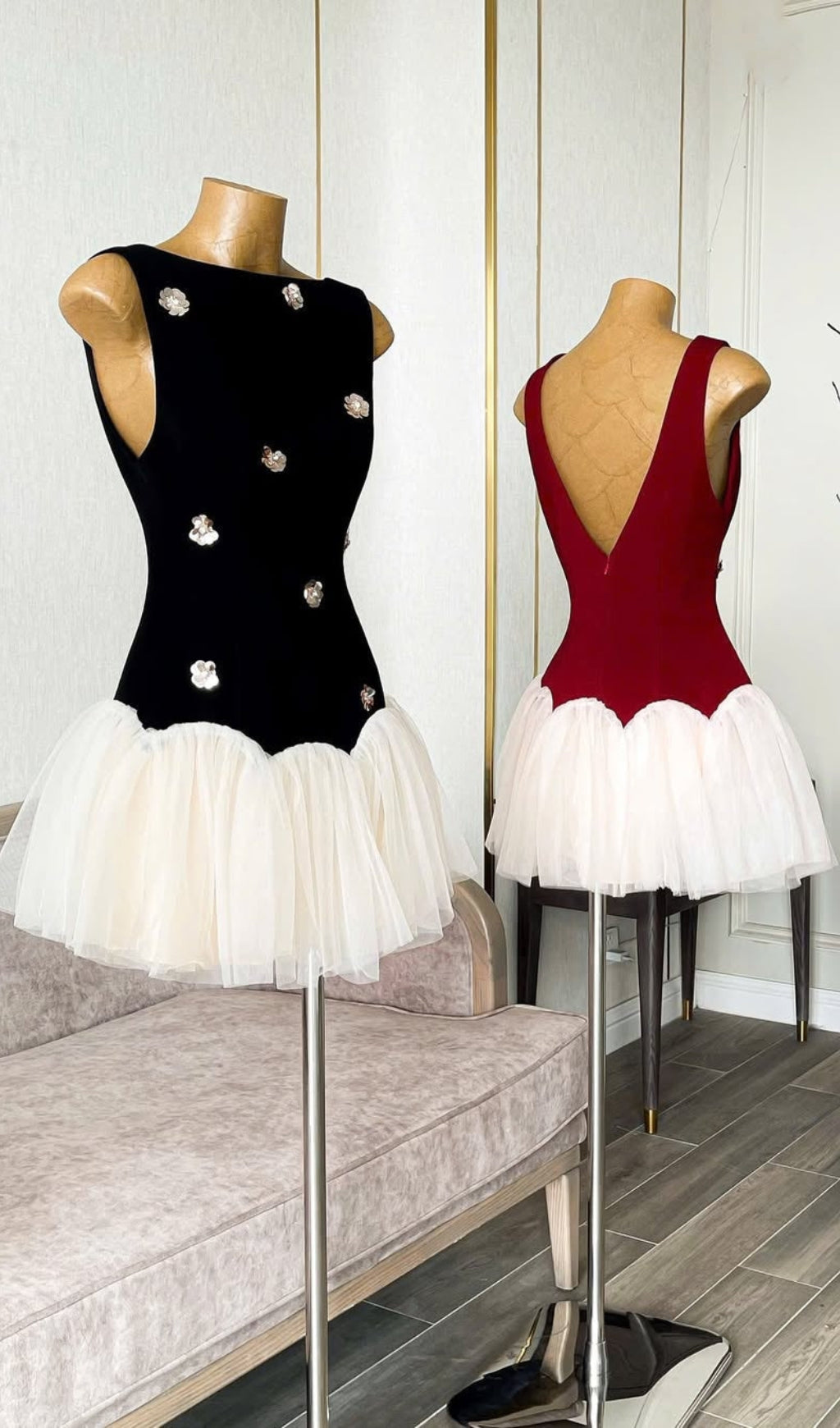 AIIZIE BERYL 3D FLOWER PATCHWORK TULLE MINI DRESS IN RED - product image