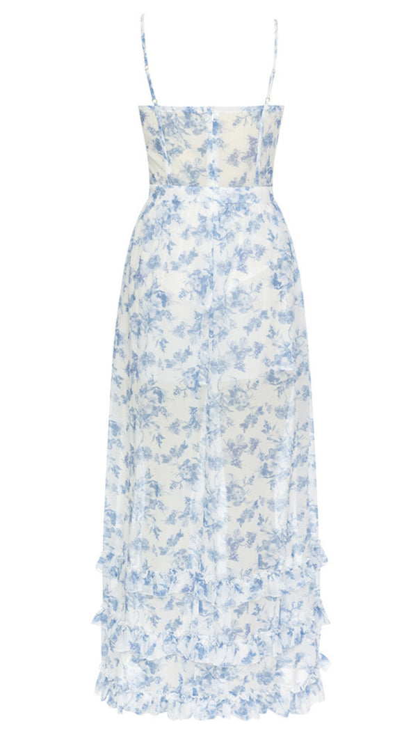 AIIZIE FLORAL RUFFLED SLIT MAXI DRESS IN LIGHT BLUE - product image