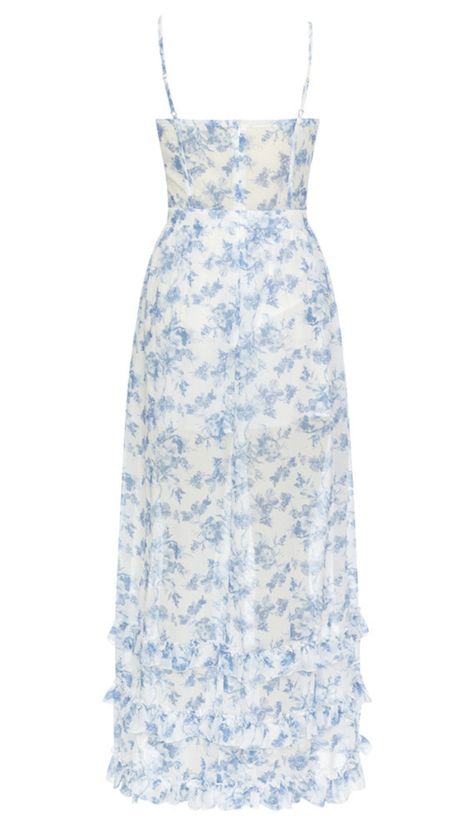 FLORAL RUFFLED SLIT MAXI DRESS IN LIGHT BLUE