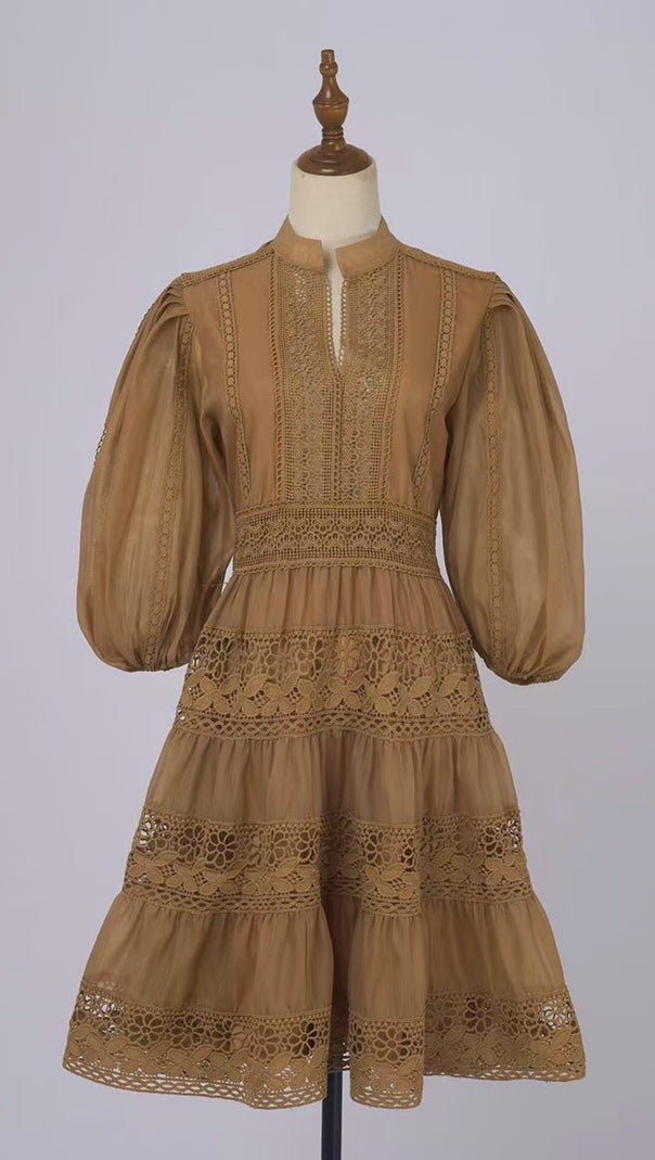 AIIZIE KHAKI LACE - TRIMMED TIERED FALL DRESS - product image